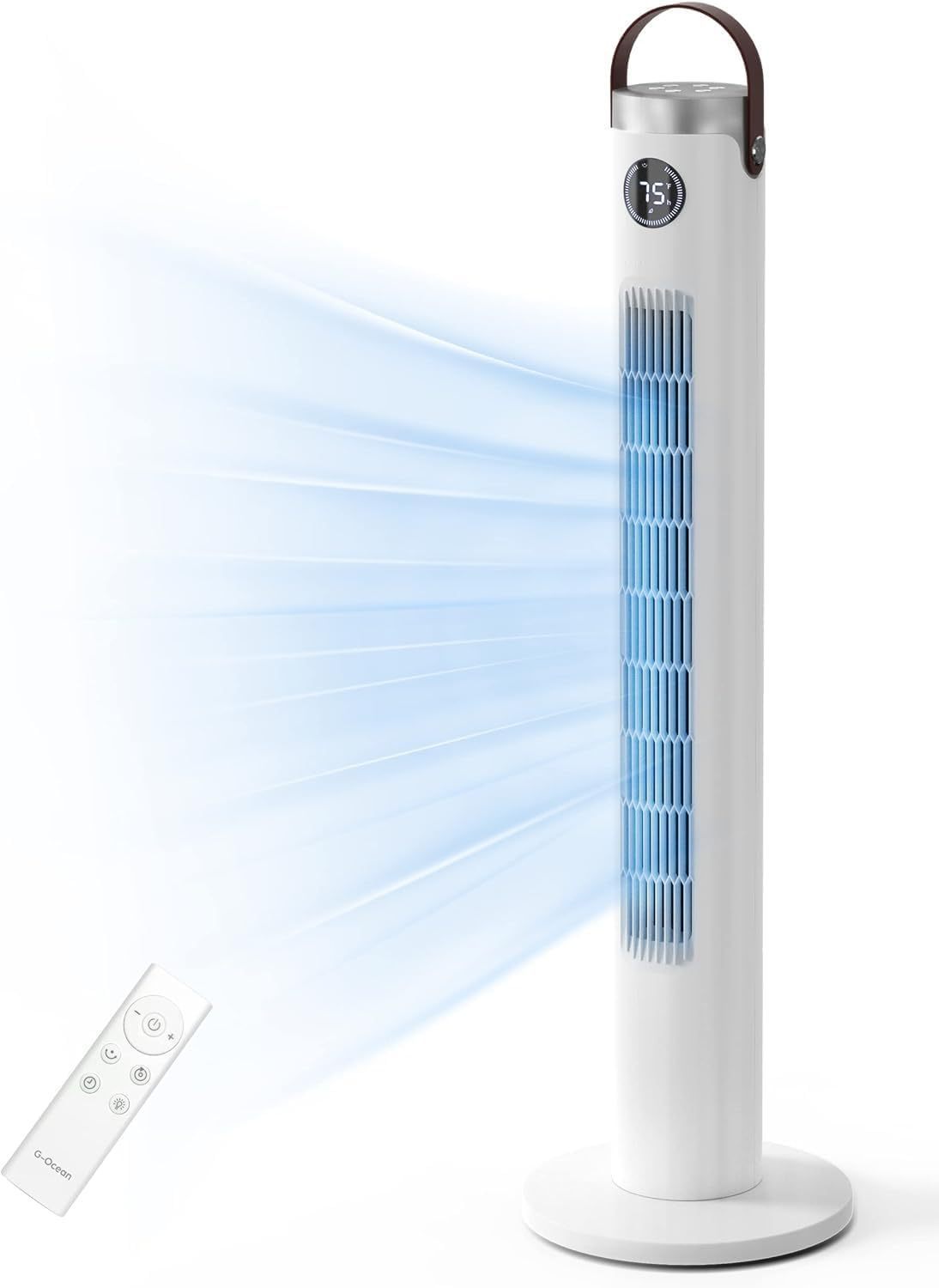 Tower Fan with Remote, G-Ocean 46 Inch Oscillating Fan, Bladeless Fans with 24H Timer, 3 Speeds, 3 Modes, LED Display