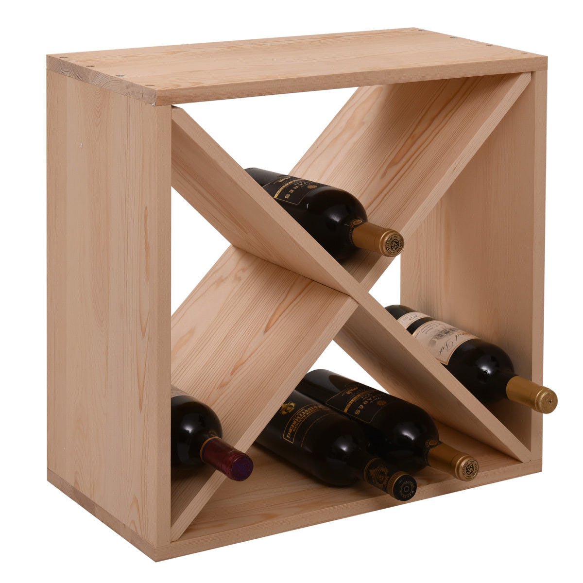 24 Bottle Modular Wine Rack, Stackable Wine Storage Cube, Burlywood