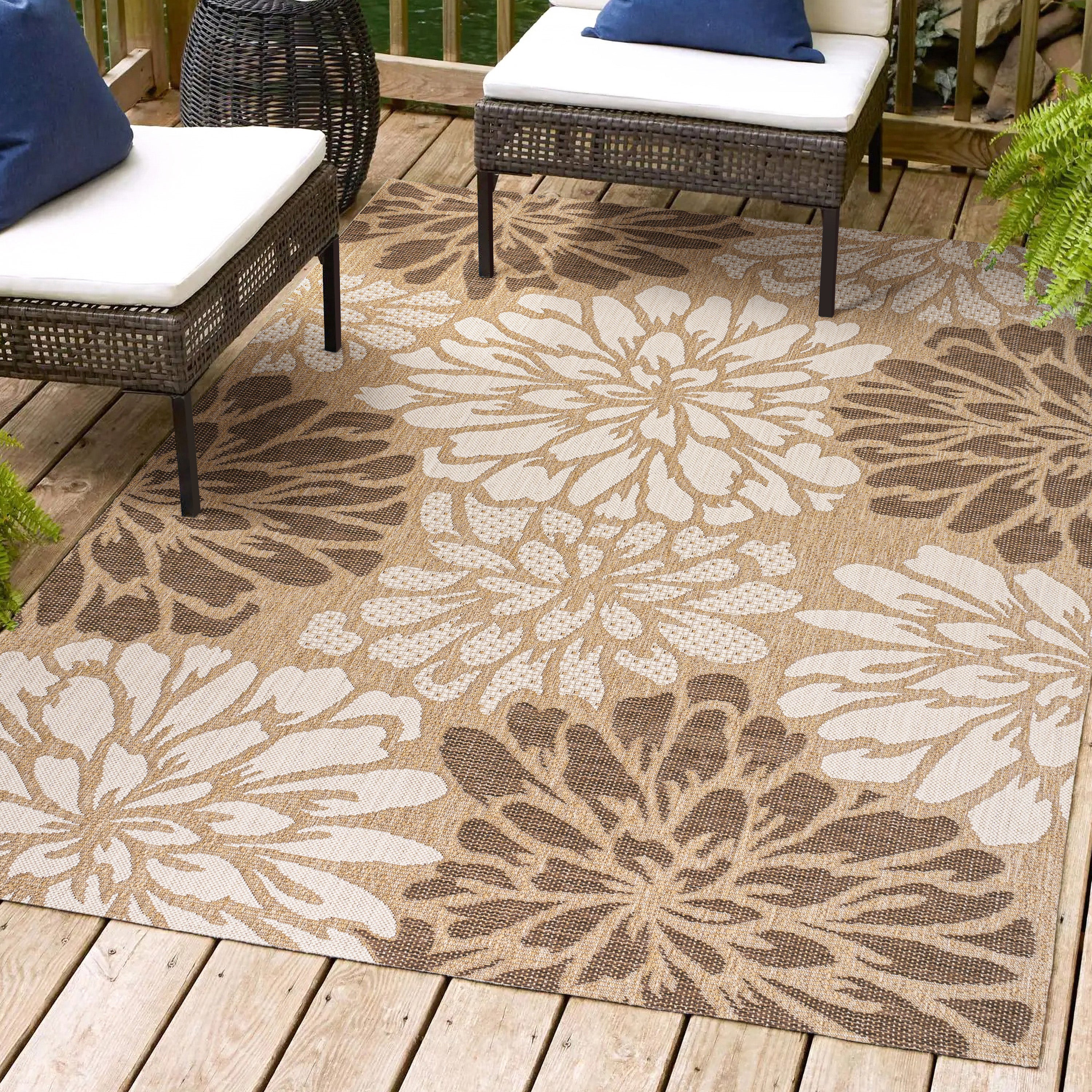 Zinnia Modern Floral Textured Weave Indoor/Outdoor Area Rug