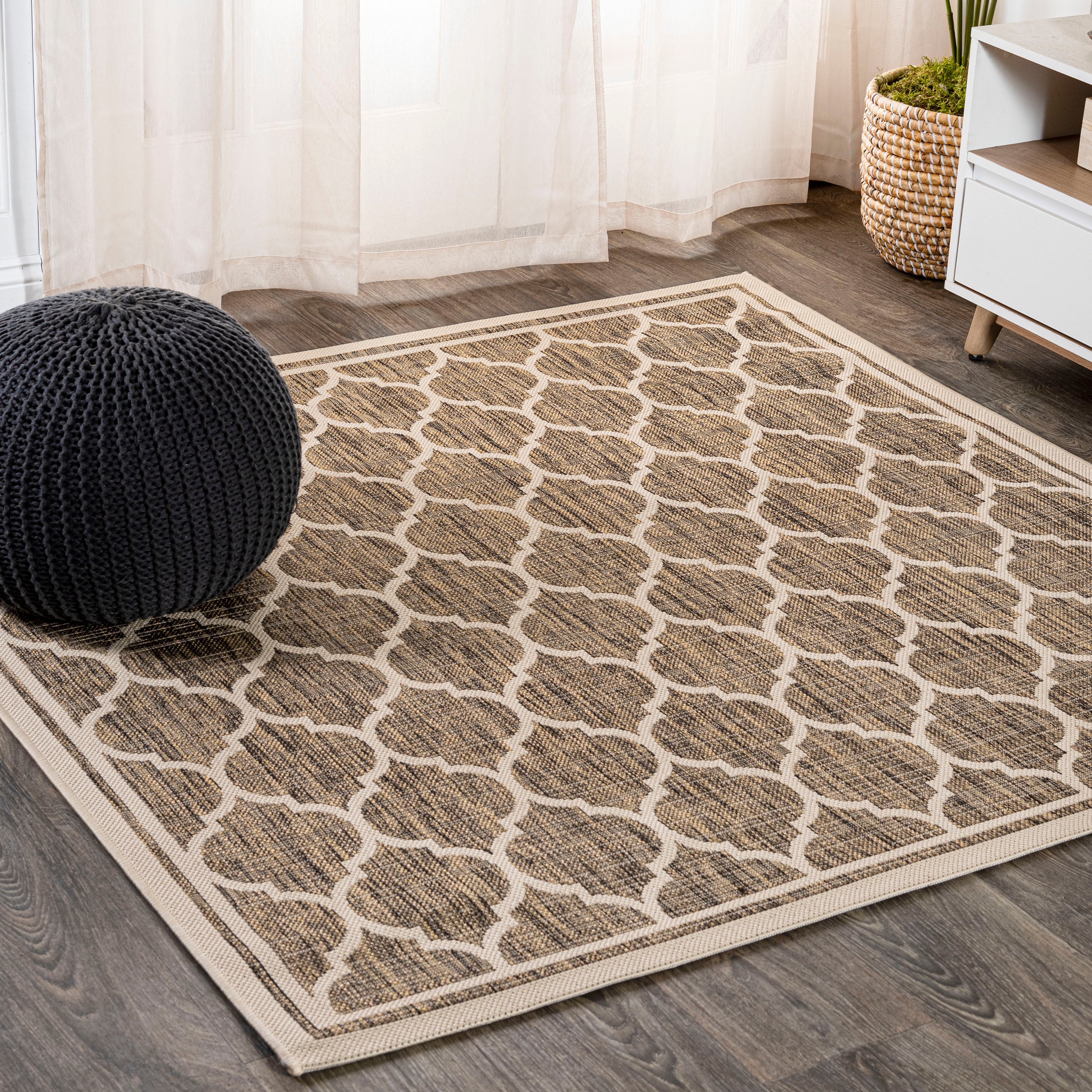 Trebol Moroccan Trellis Textured Weave Indoor/Outdoor Square Area Rug