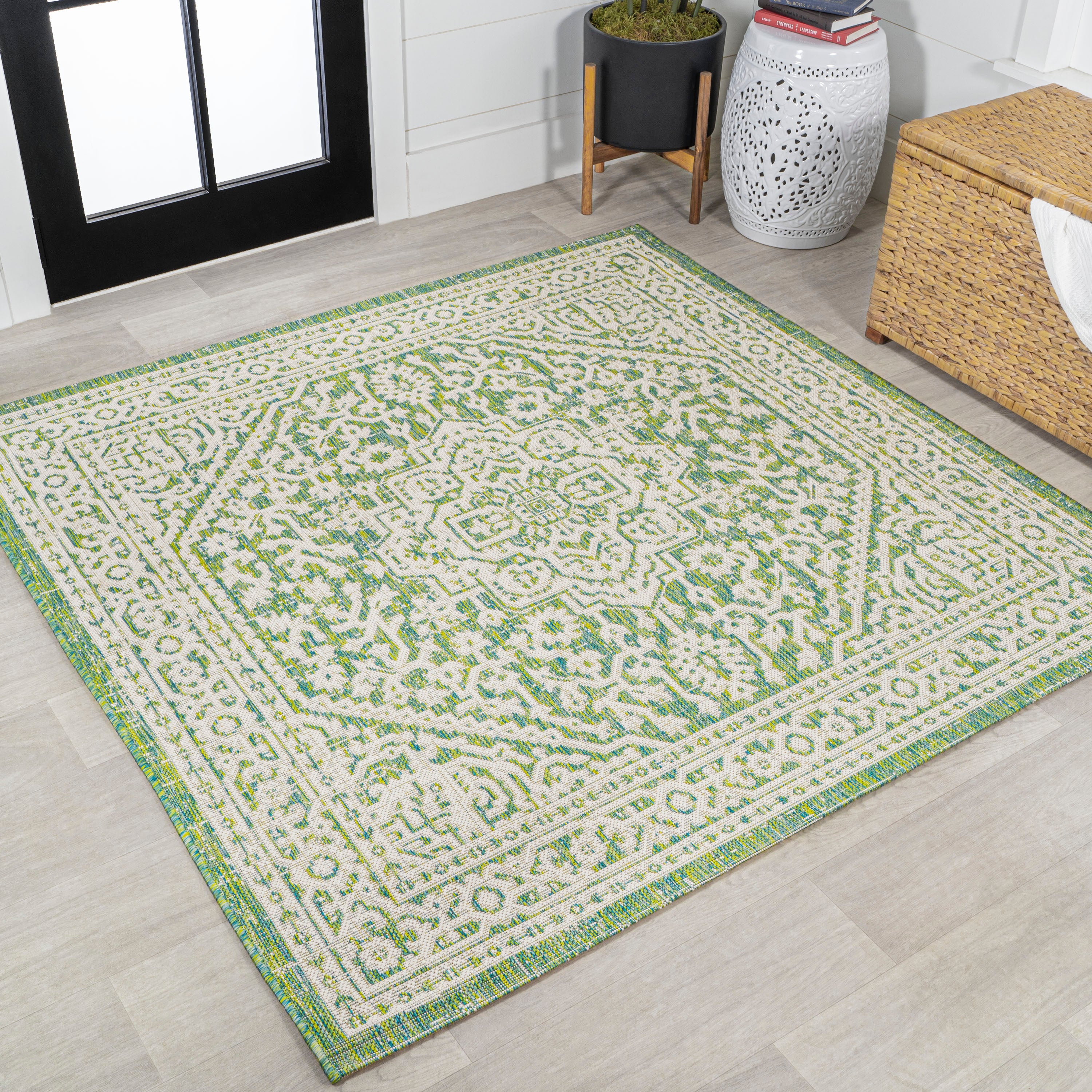 Sinjuri Medallion Textured Weave Indoor/Outdoor Square Area Rug