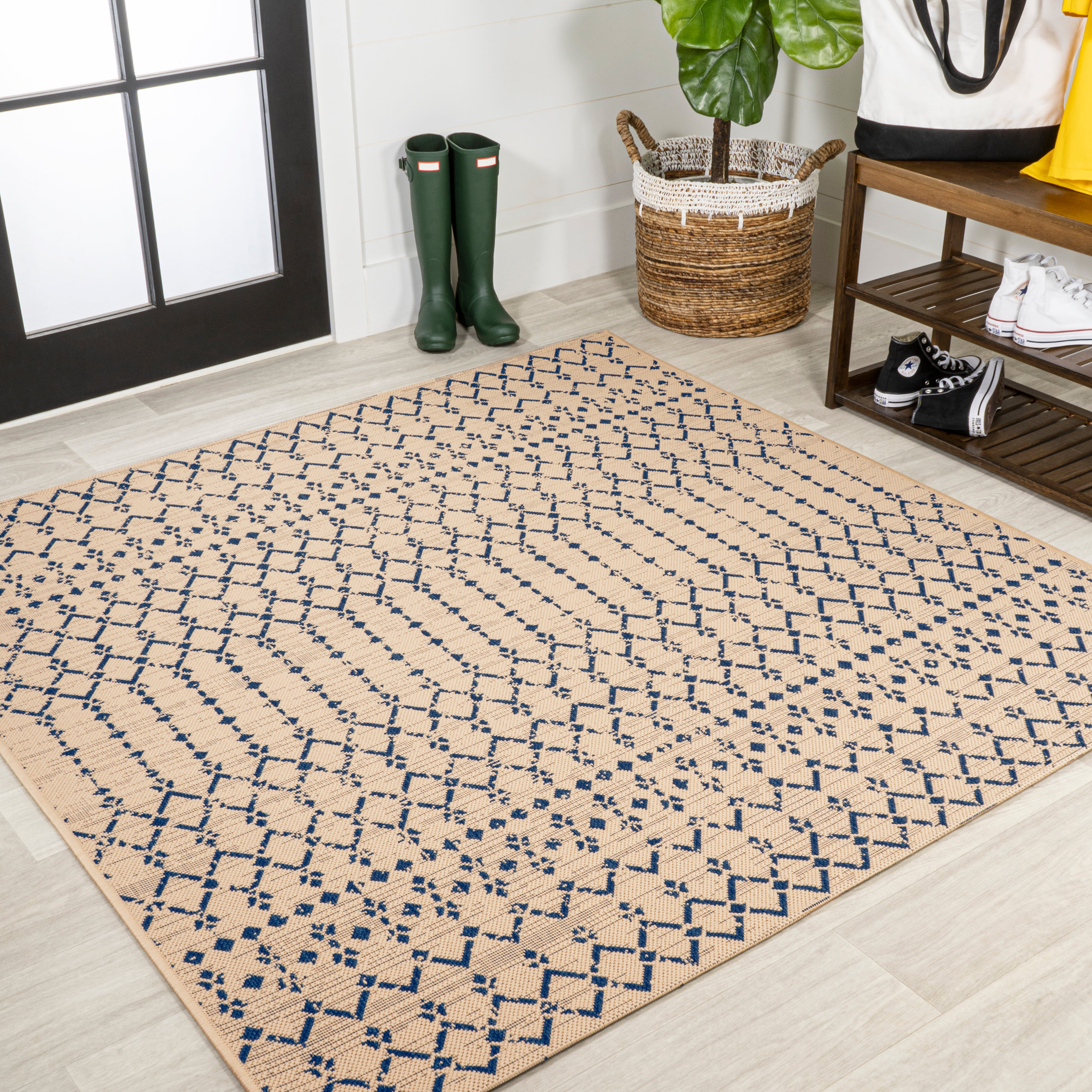 Ourika Moroccan Geometric Textured Weave Indoor/Outdoor Square Area Rug