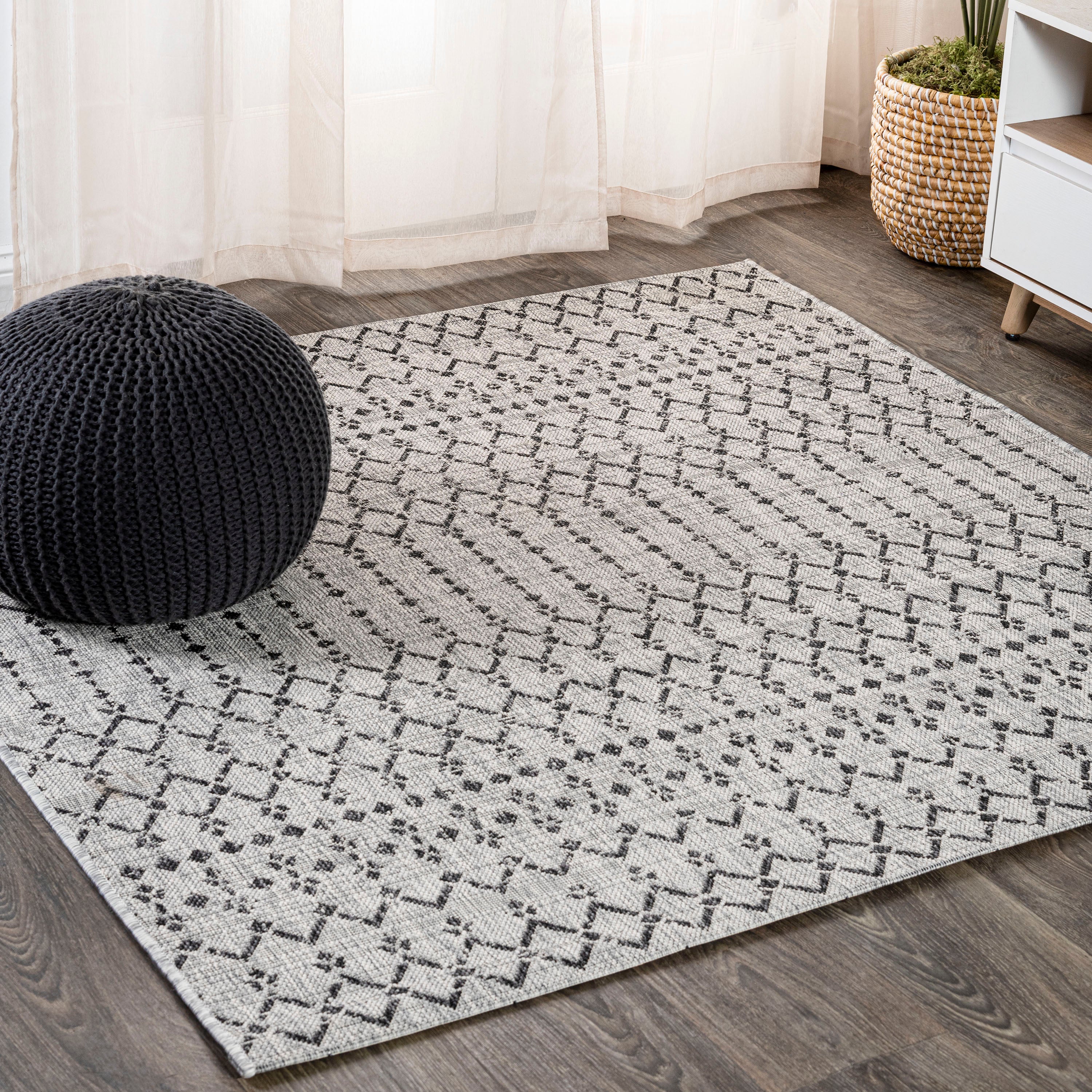 Ourika Moroccan Geometric Textured Indoor/Outdoor Square Area Rug