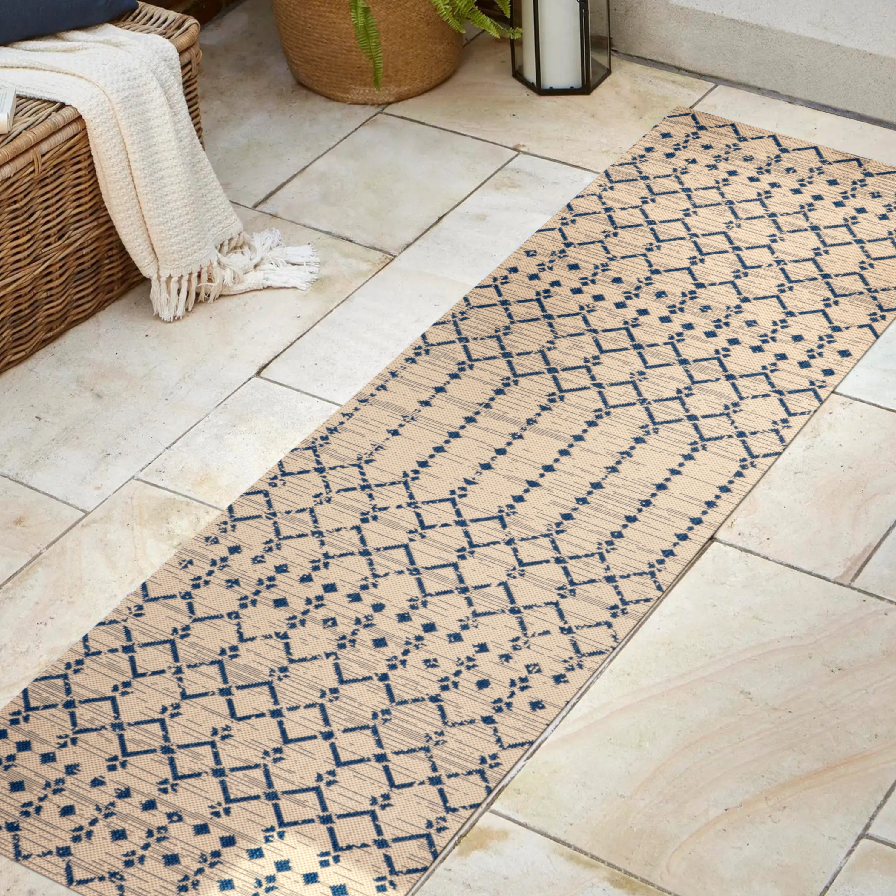 Ourika Moroccan Geometric Textured Weave Indoor/Outdoor Runner Rug