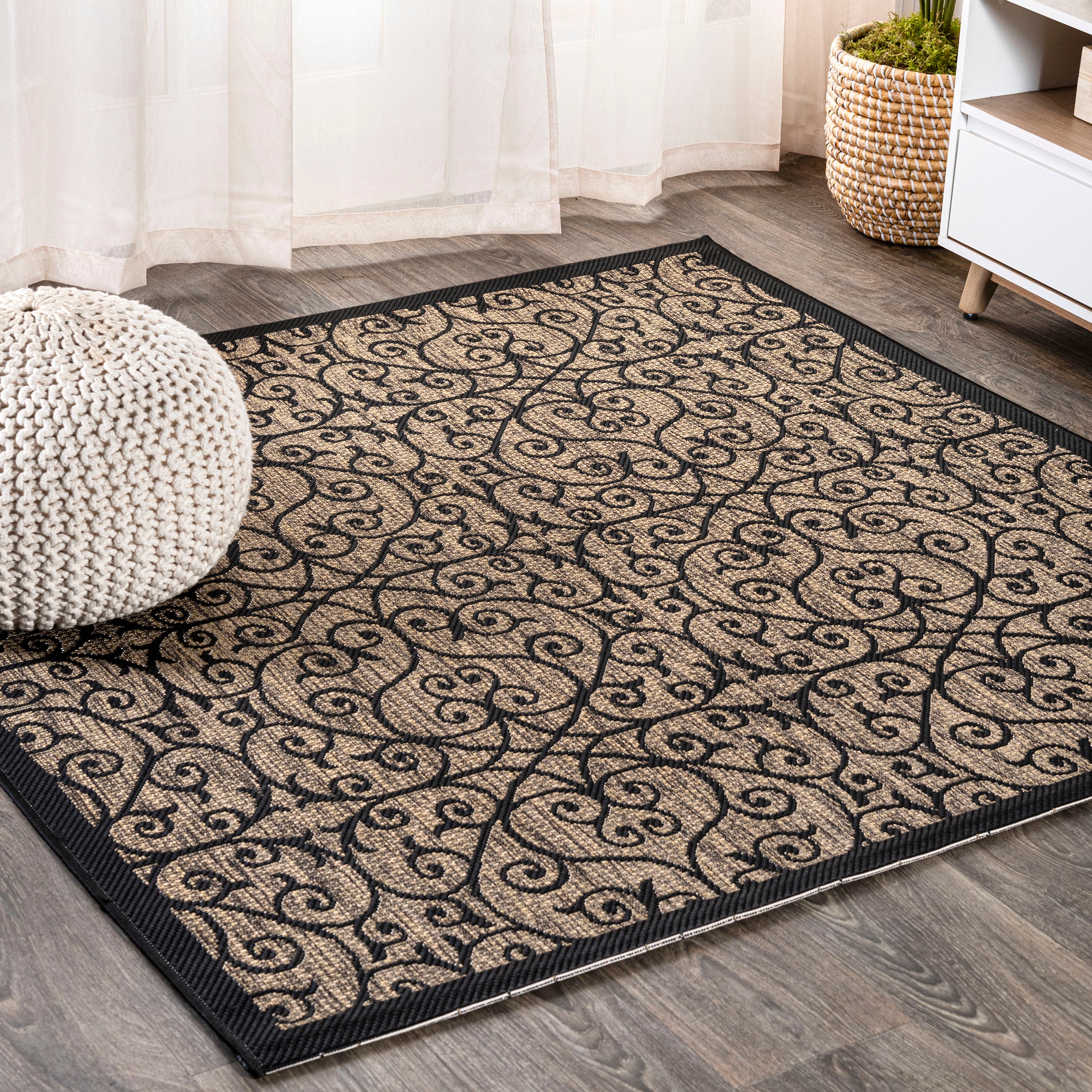 Madrid Vintage Filigree Textured Weave Indoor/Outdoor Square Area Rug