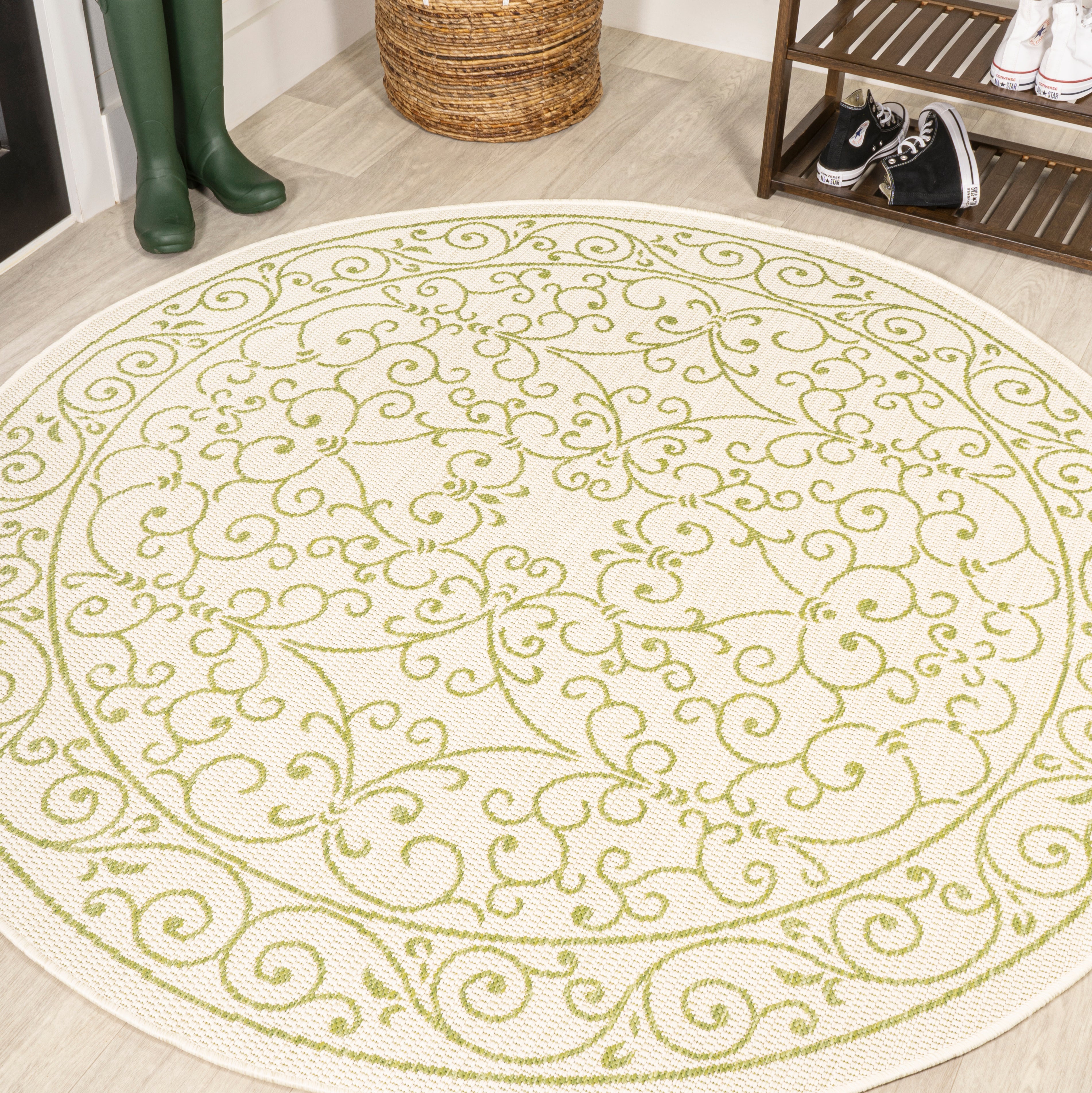 Charleston Vintage Filigree Textured Indoor/Outdoor Round Area Rug