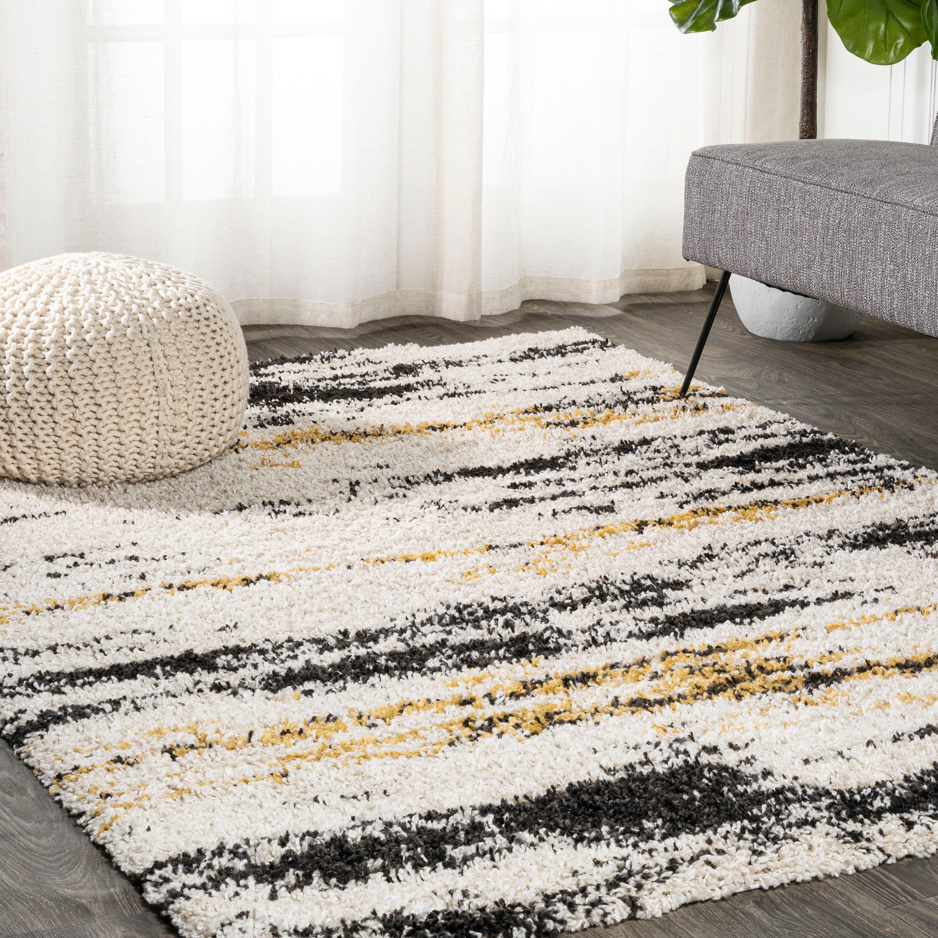 Nova Modern Bold Strie' Shag Area Rug