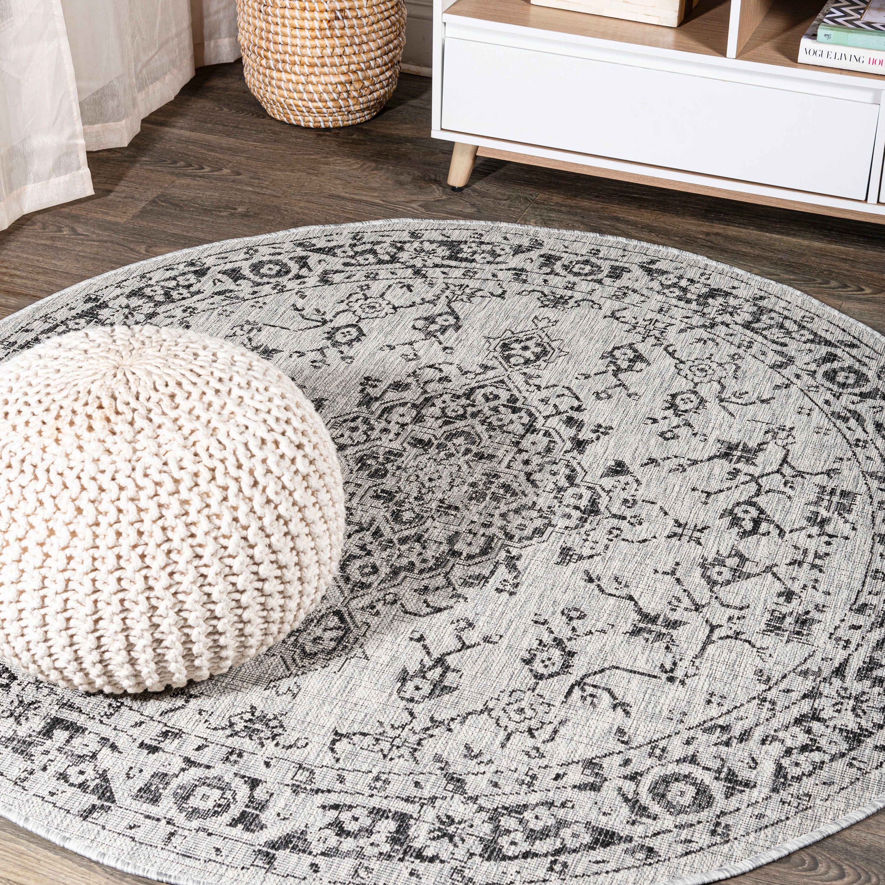 Rozetta Boho Medallion Textured Weave Indoor/Outdoor Round Area Rug