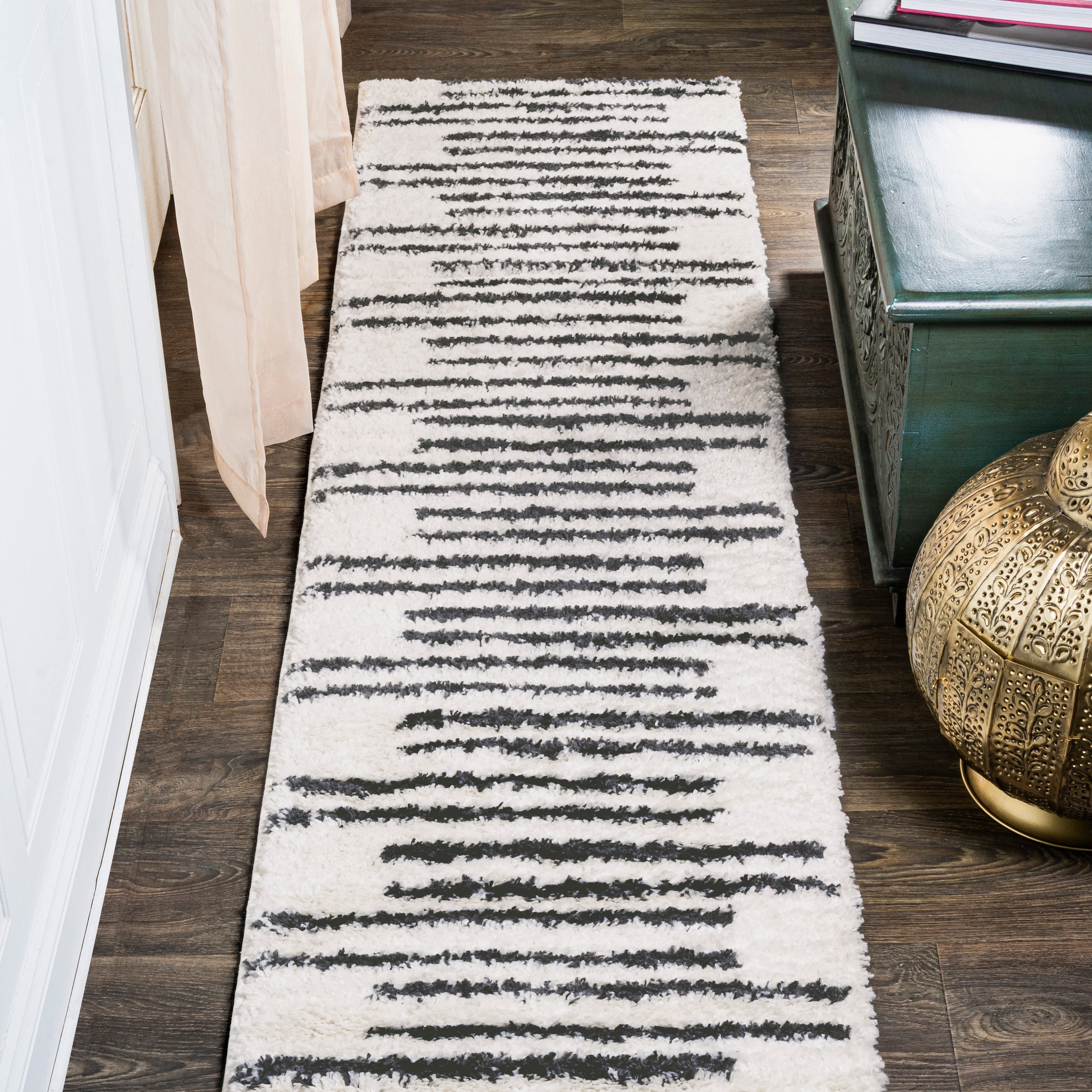 Petra Stripe Geometric Shag Runner Rug