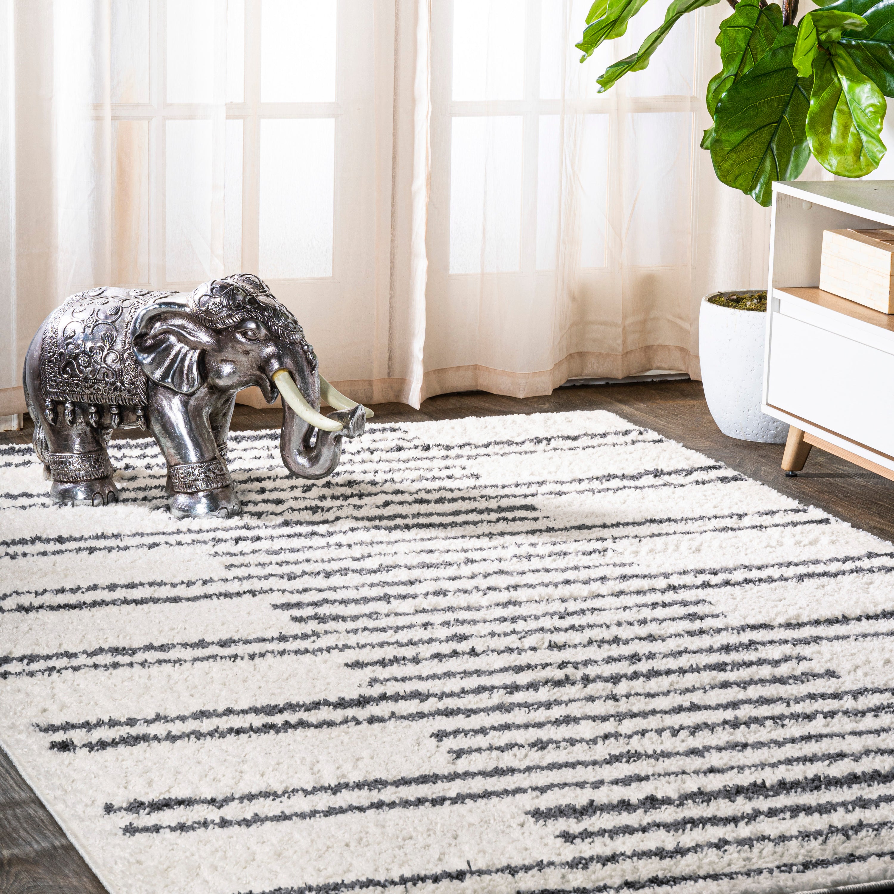 Petra Stripe Geometric Shag Area Rug