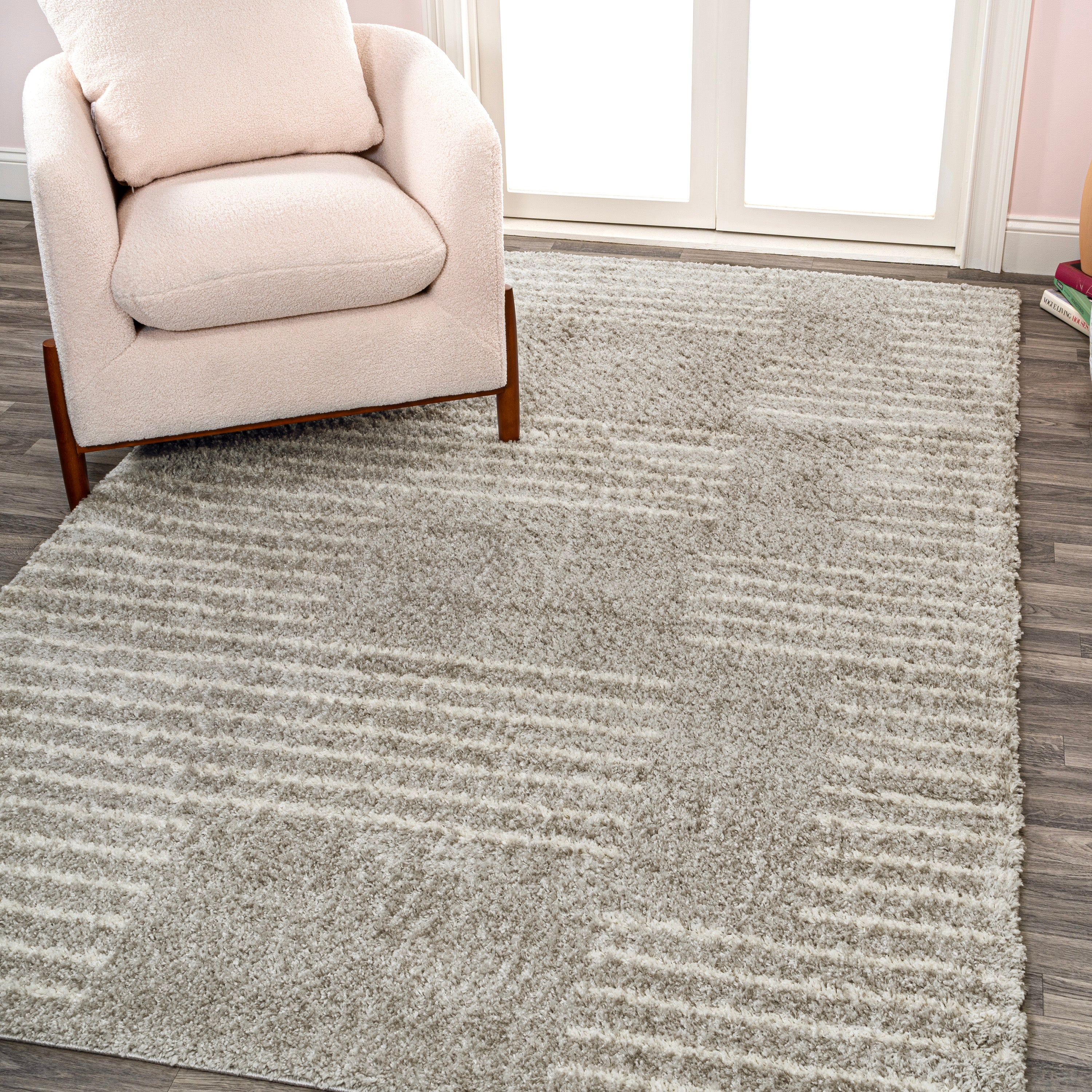 Petra Abstract Stripe Geometric Shag Area Rug