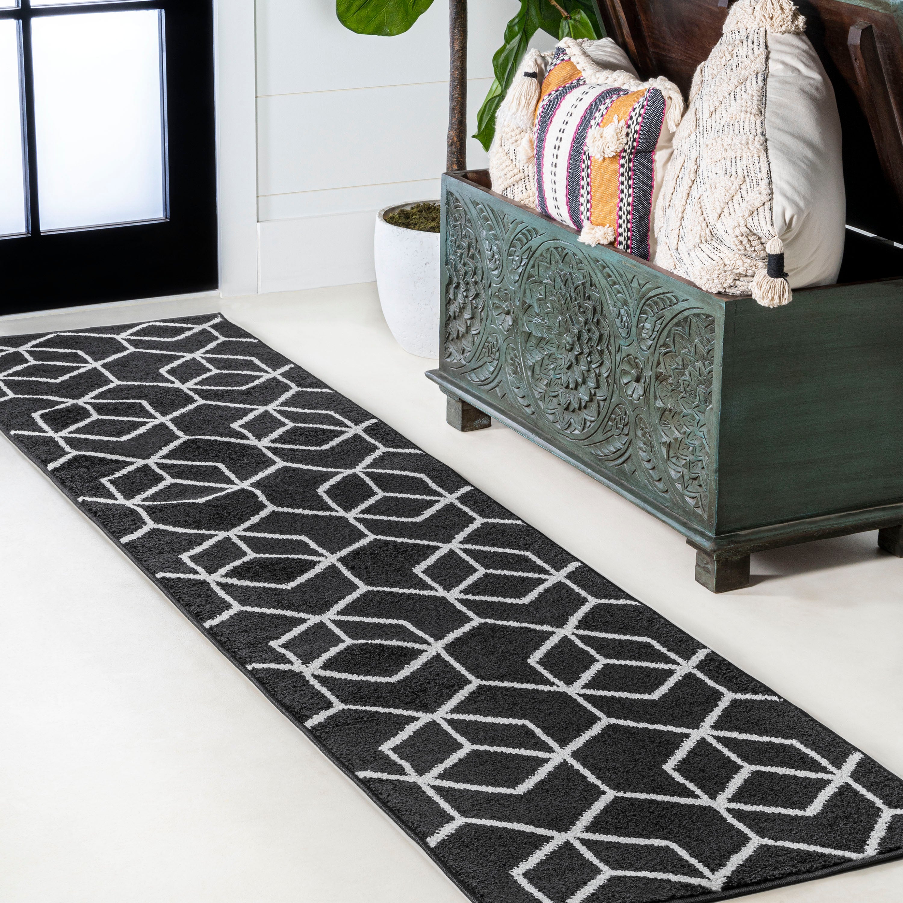 Tumbling Blocks Modern Geometric Runner Rug