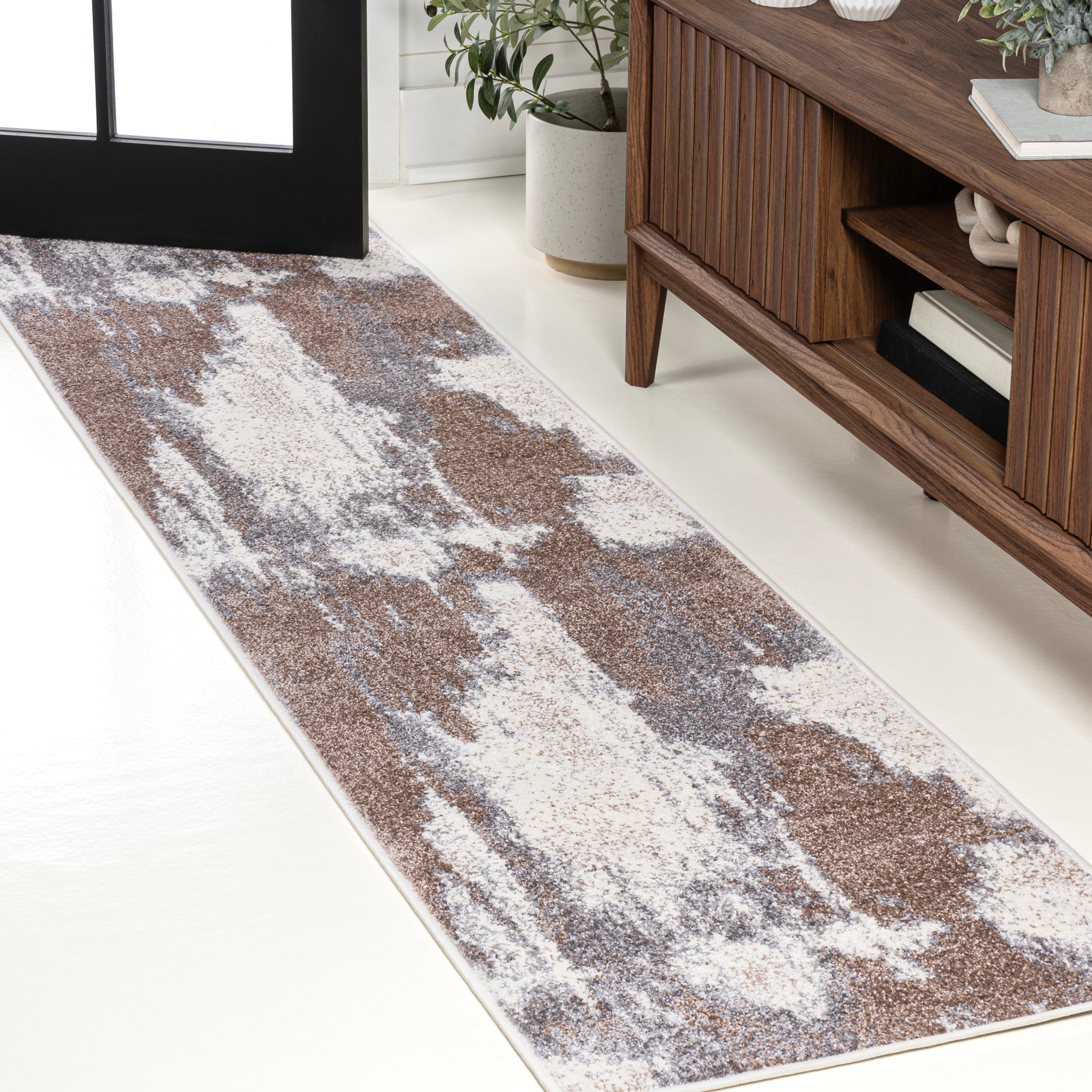 Zoe Contemporary Bohemian Abstract Marble Runner Rug