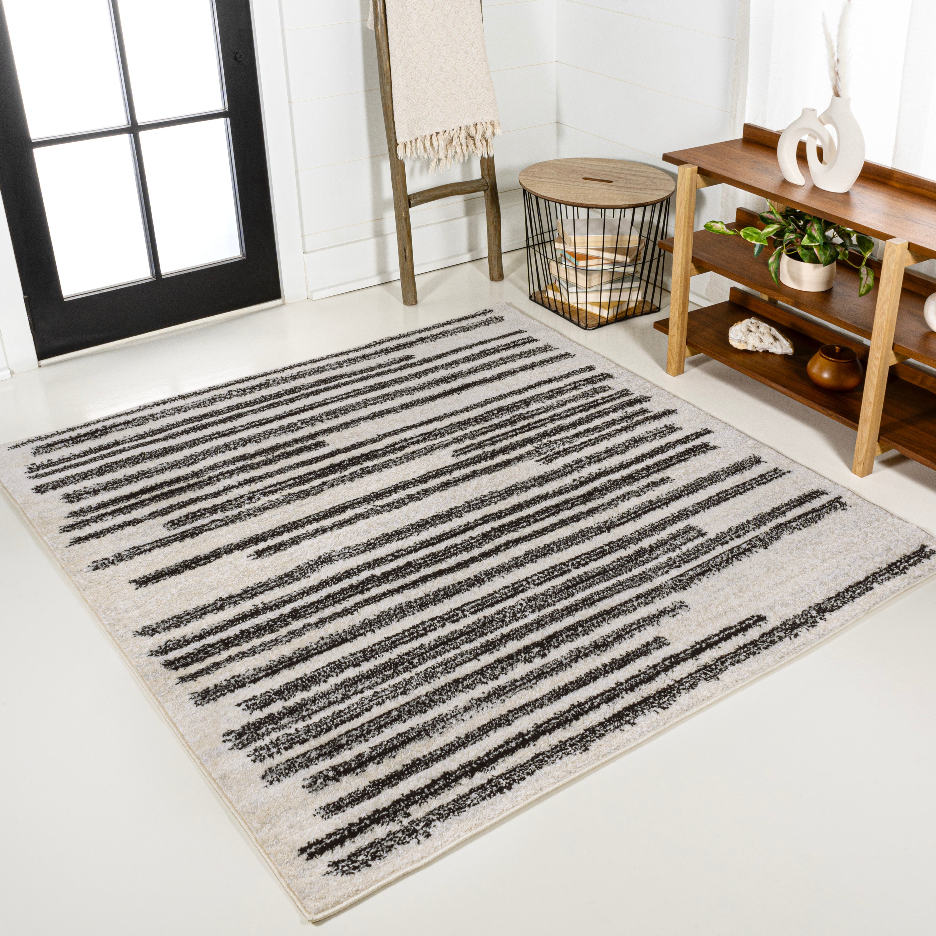 Khalil Modern Berber Stripe Square Area Rug