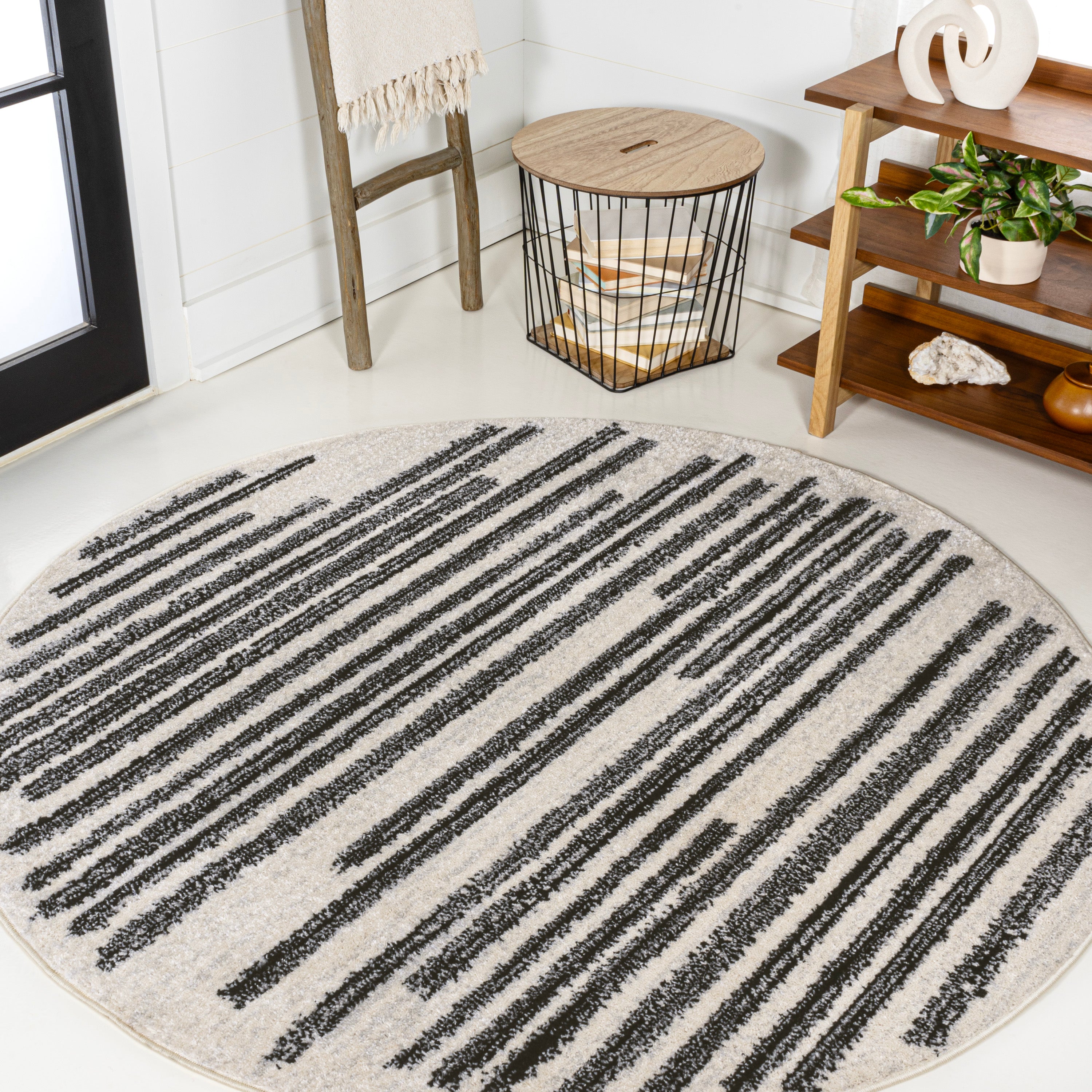 Khalil Modern Berber Stripe Round Area Rug