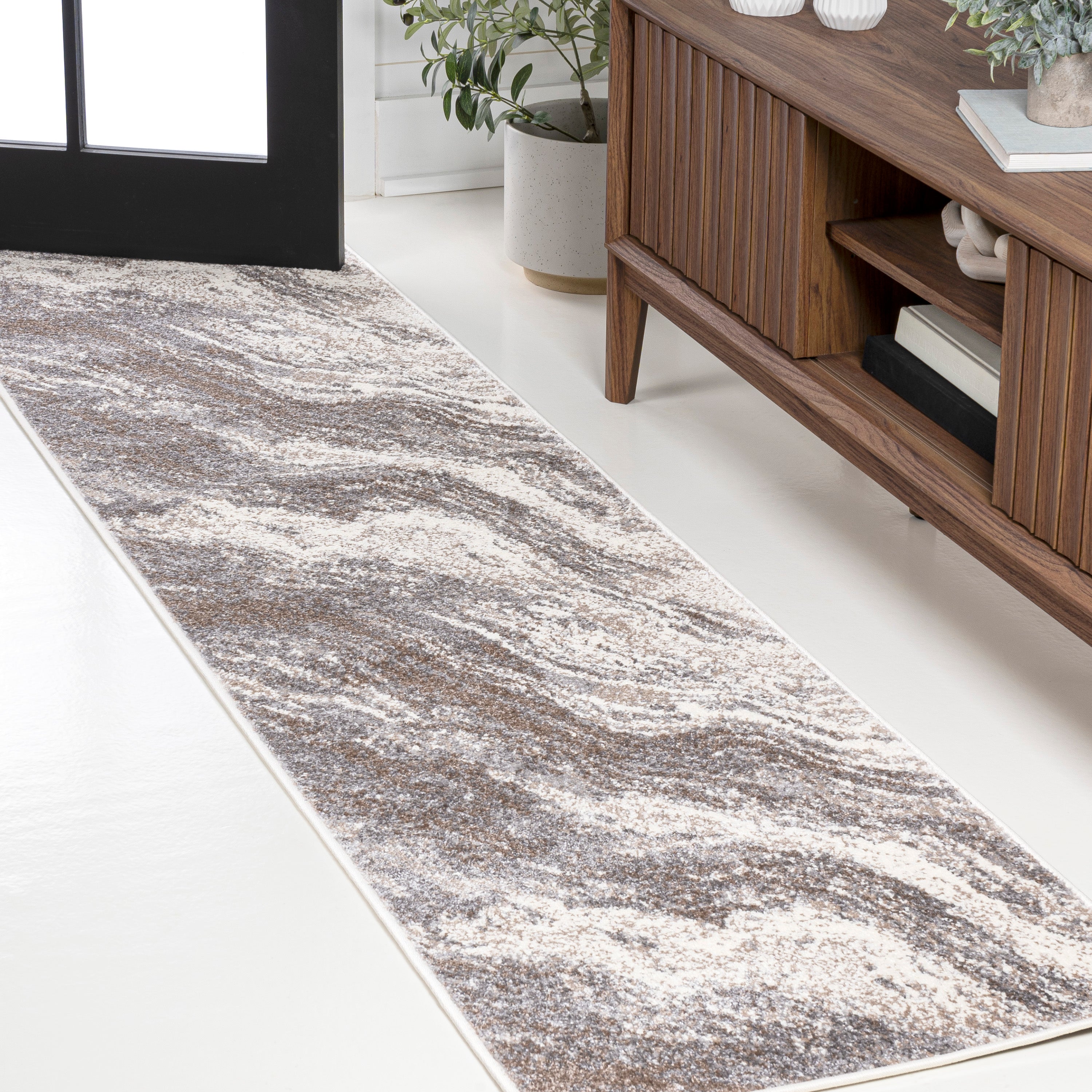 Kassia Contemporary Glam Abstract Marble Runner Rug