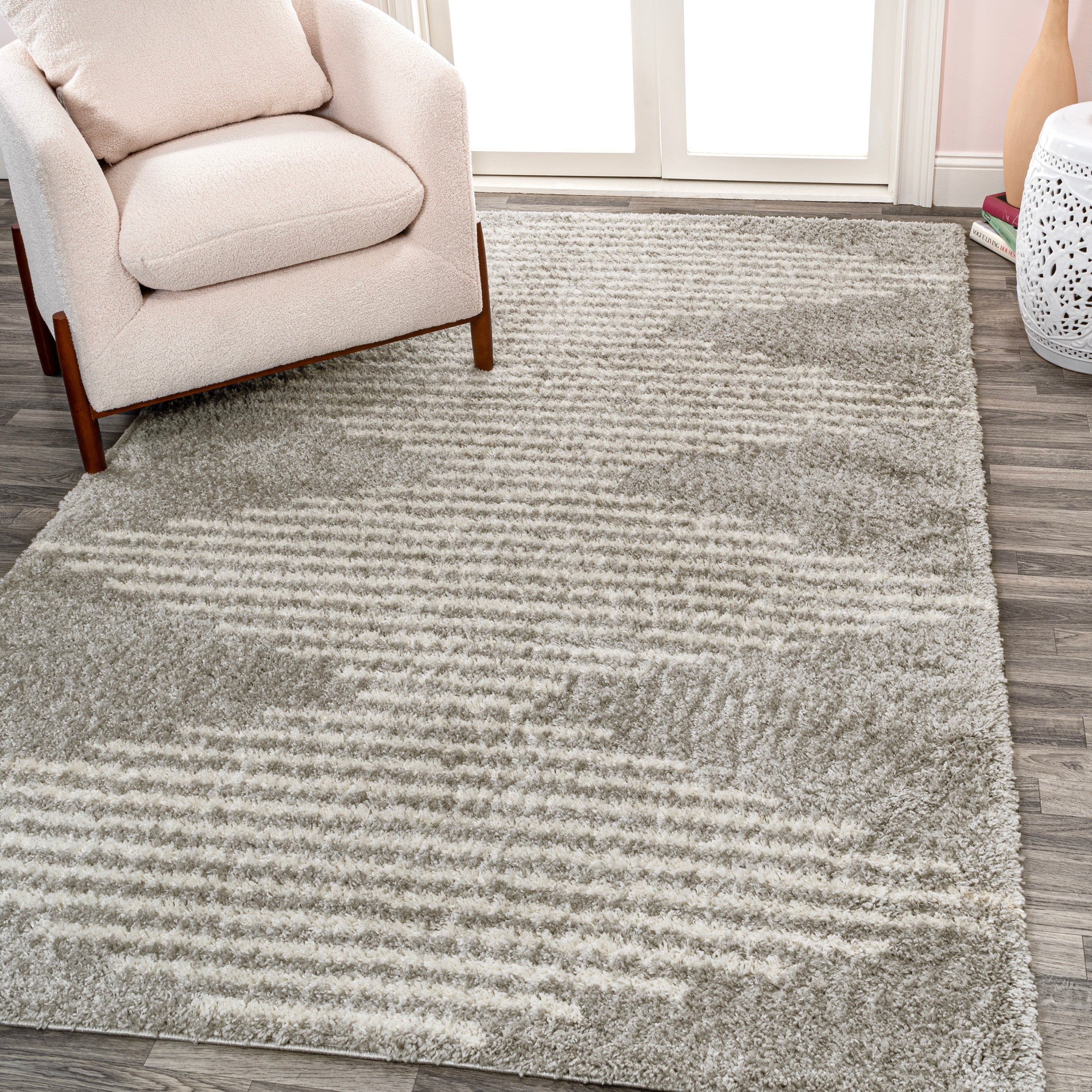 Elm Diamond Stripe Geometric Shag Area Rug