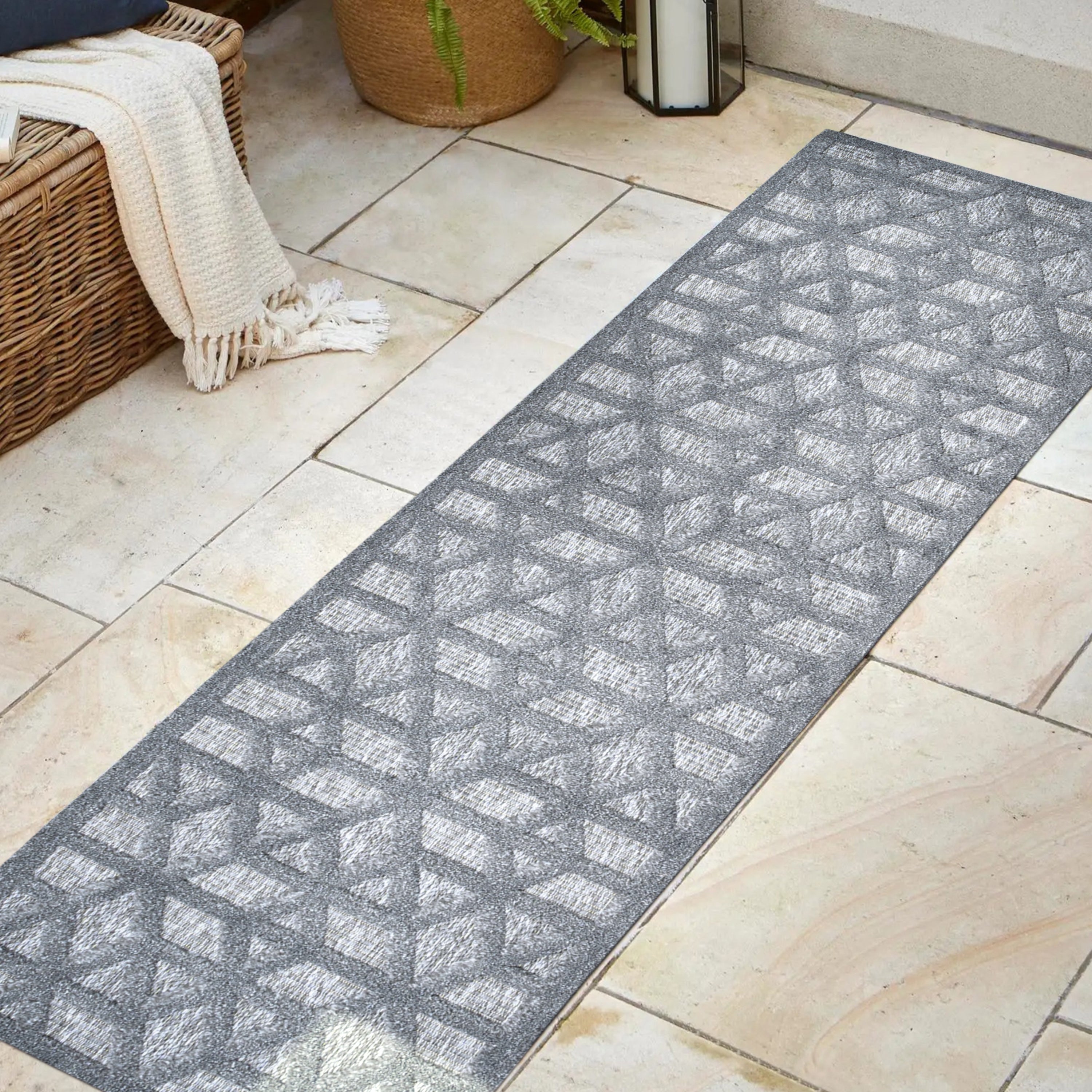 Talaia Neutral Geometric Indoor/Outdoor Runner Rug