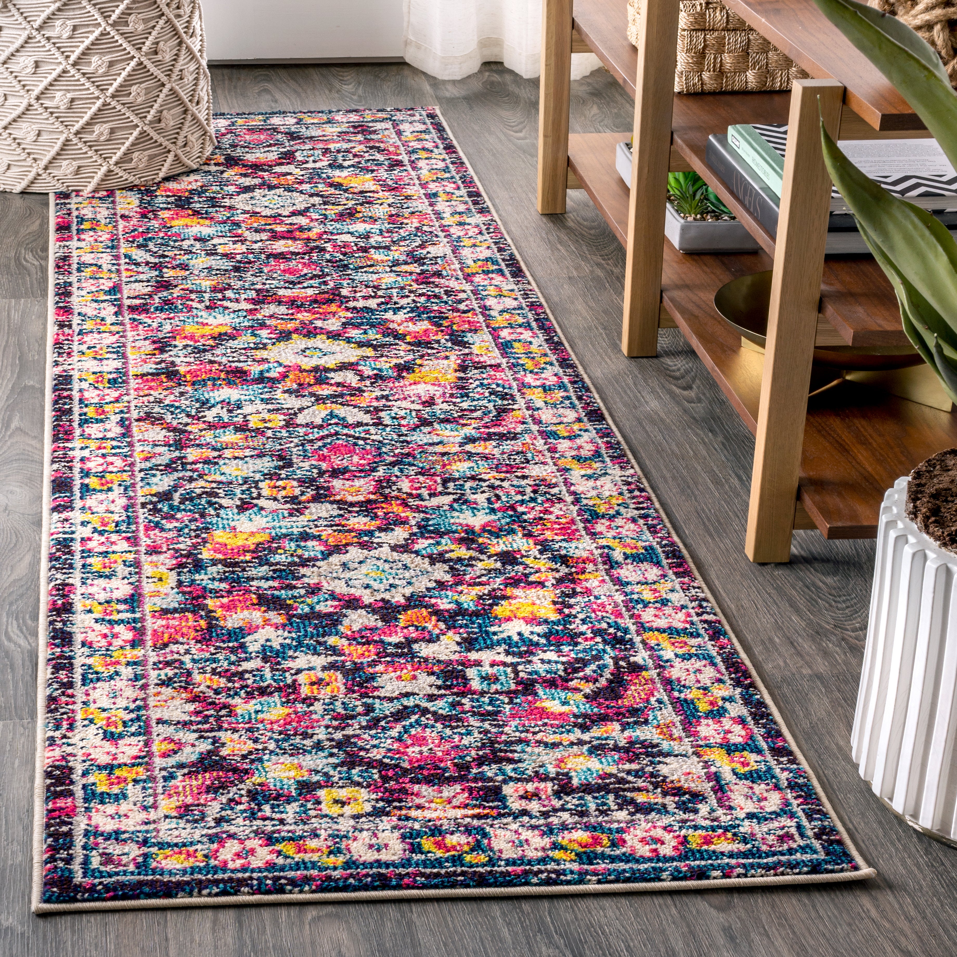 Modern Persian Boho Floral Runner Rug