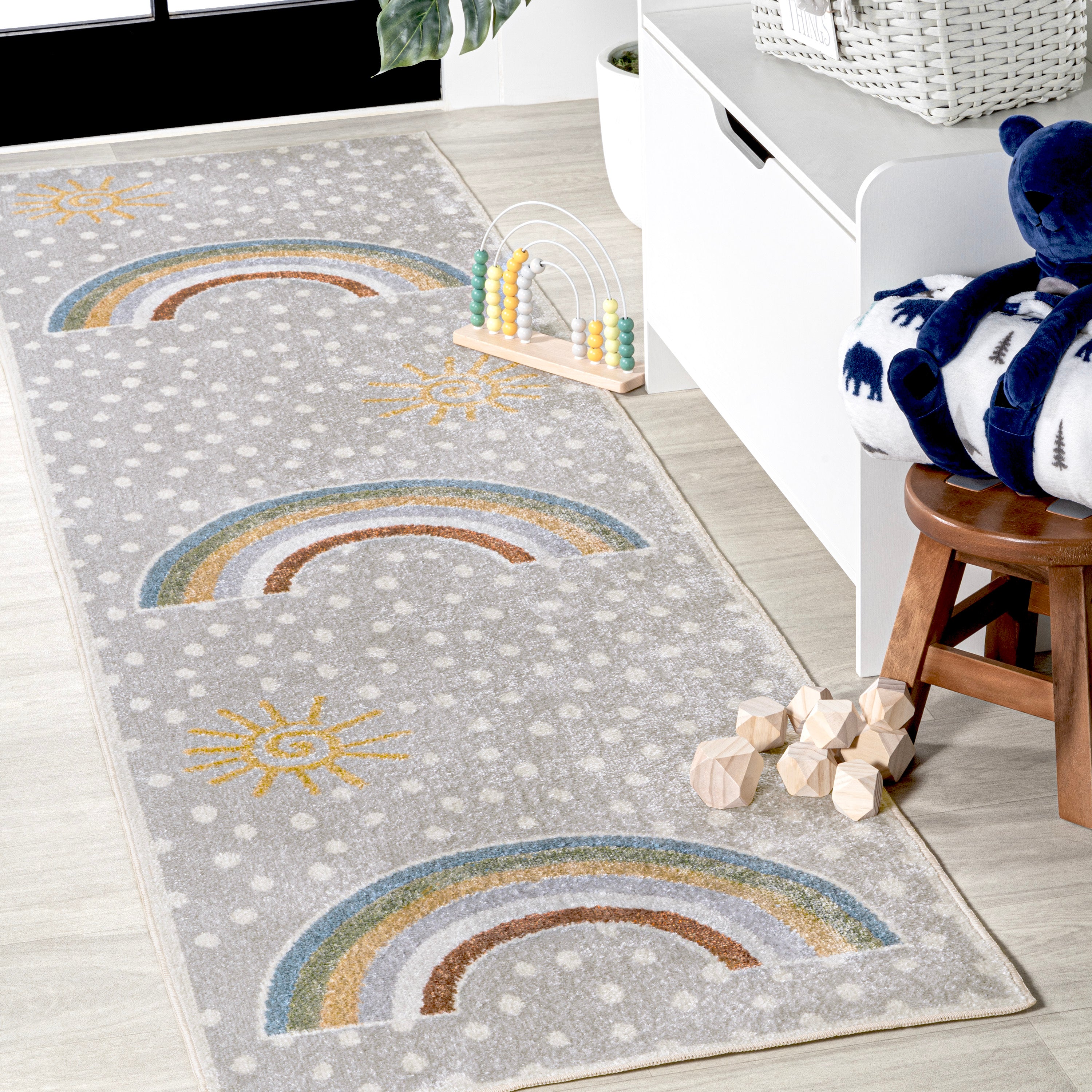 Minha Rainbow Dot Modern Machine-Washable Runner Rug