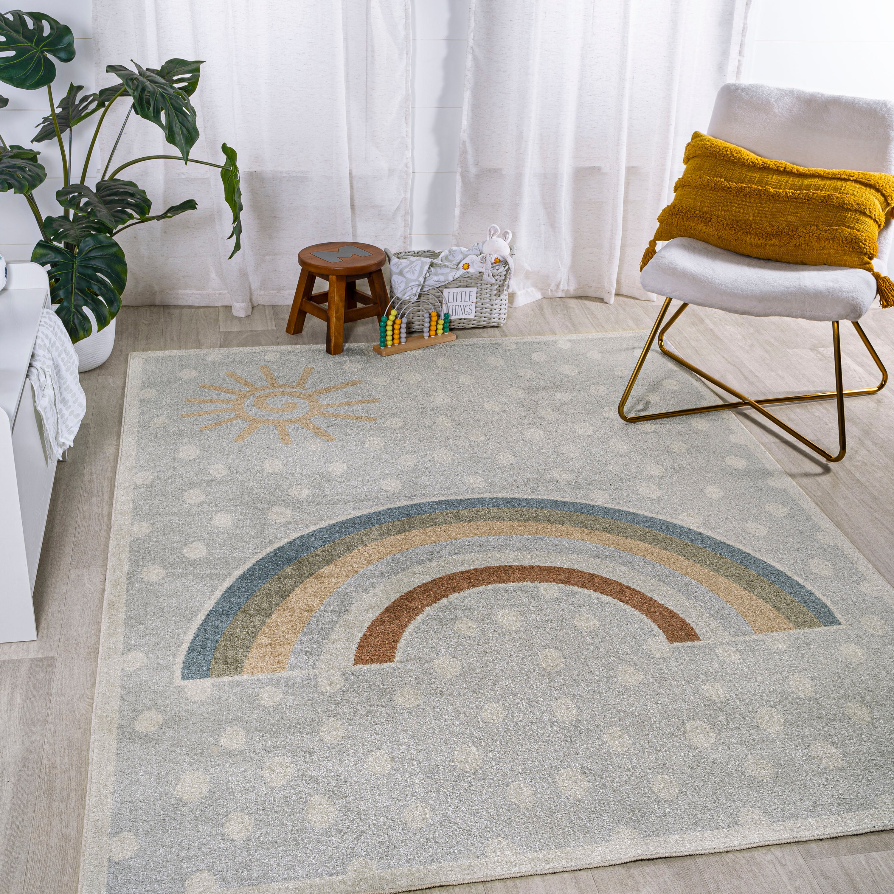 Minha Rainbow Dot Modern Machine-Washable Area Rug