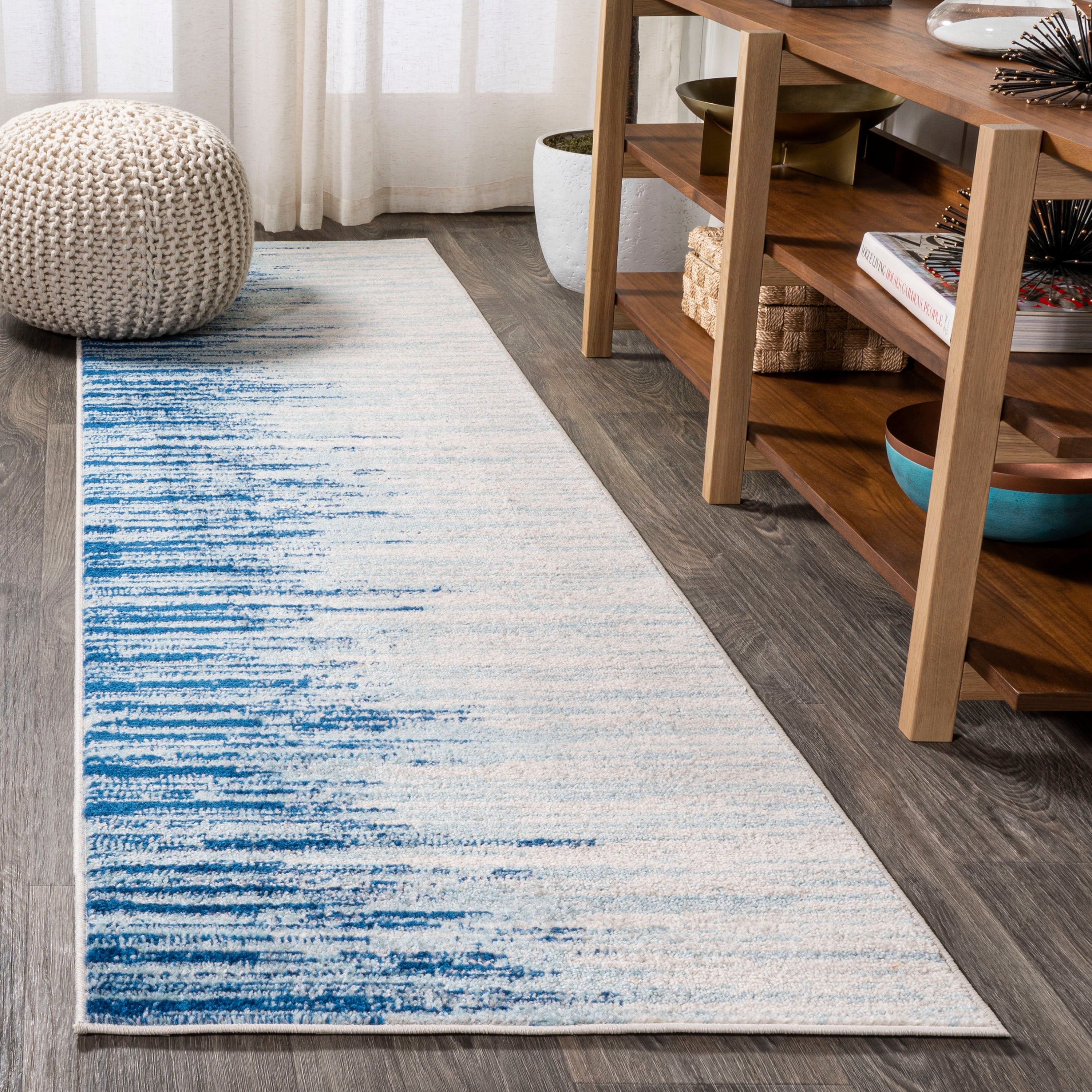 Linear Modern Half-Stripe Runner Rug