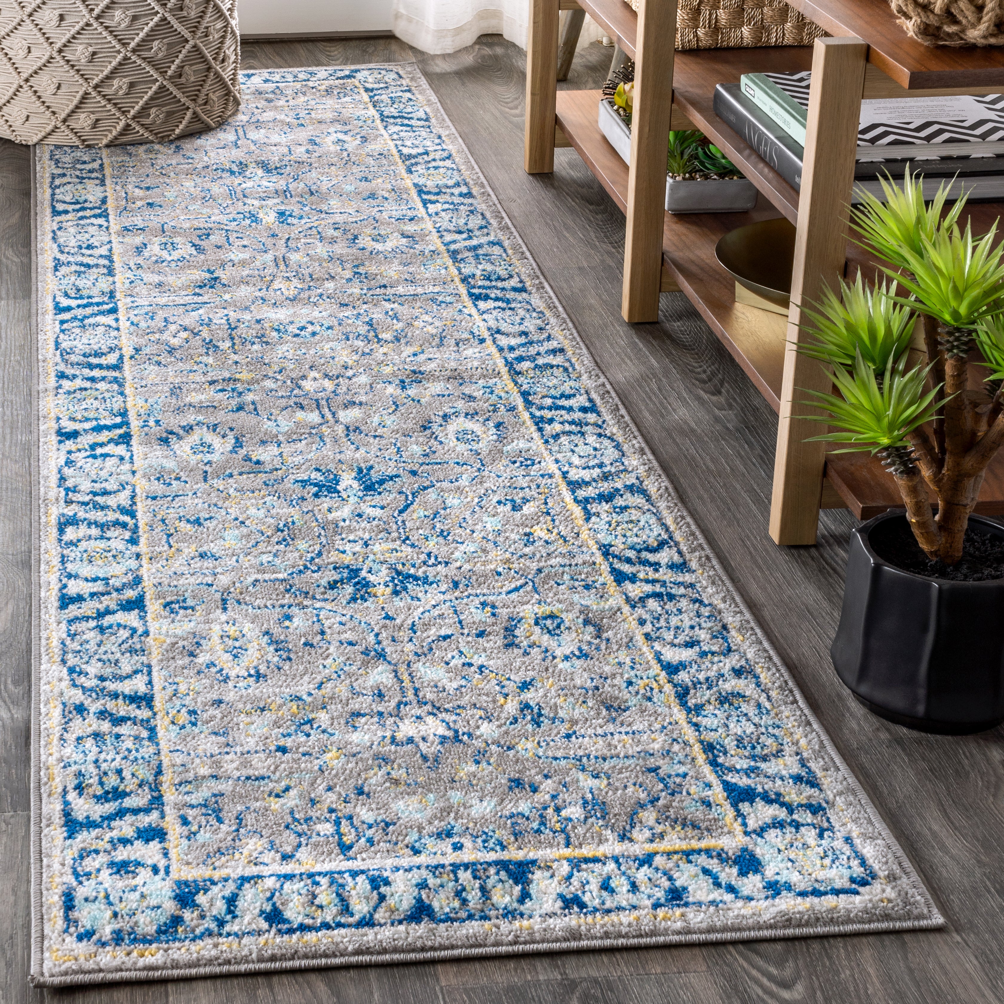 Gray Modern Persian Boho Floral Runner Rug