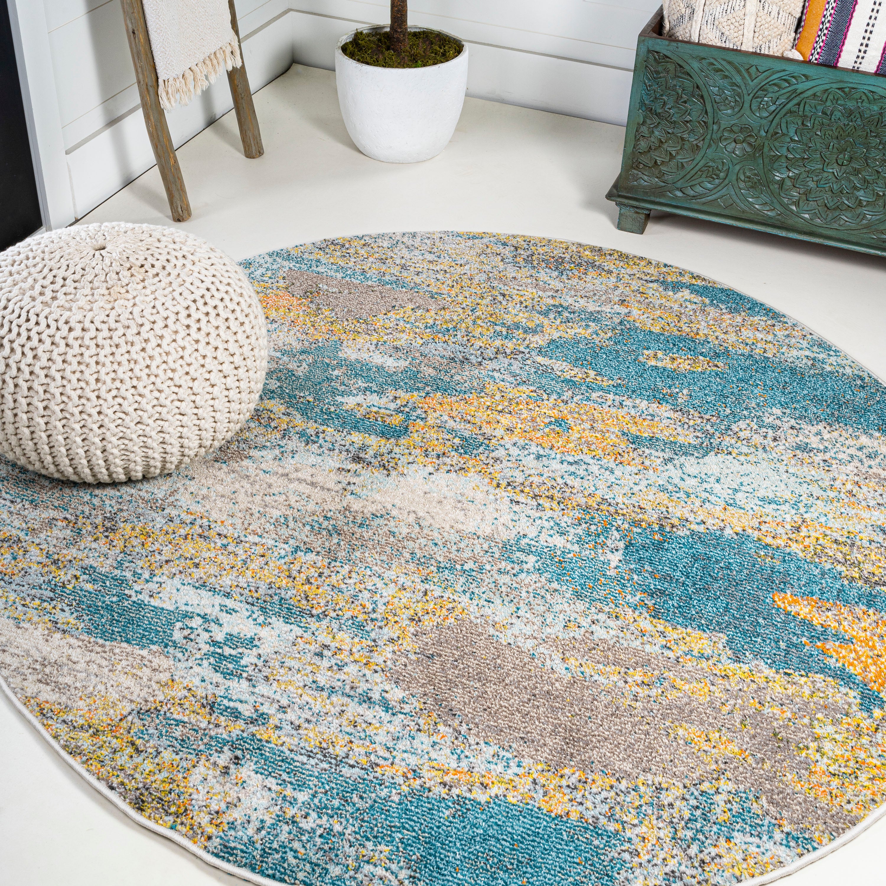 Contemporary POP Modern Abstract Vintage Waterfall Round Area Rug