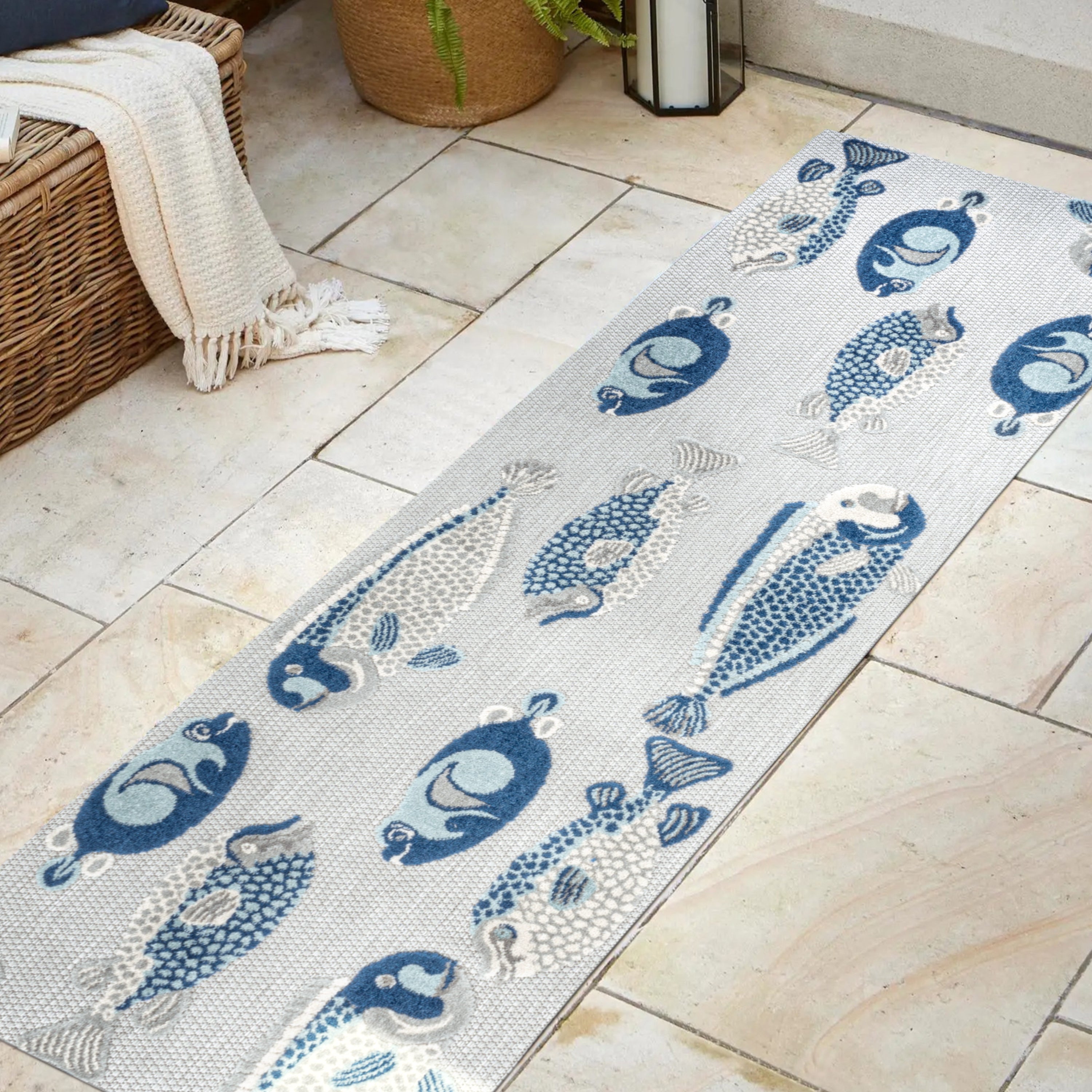 Algarve Modern Fish High-Low Indoor/Outdoor Runner Rug