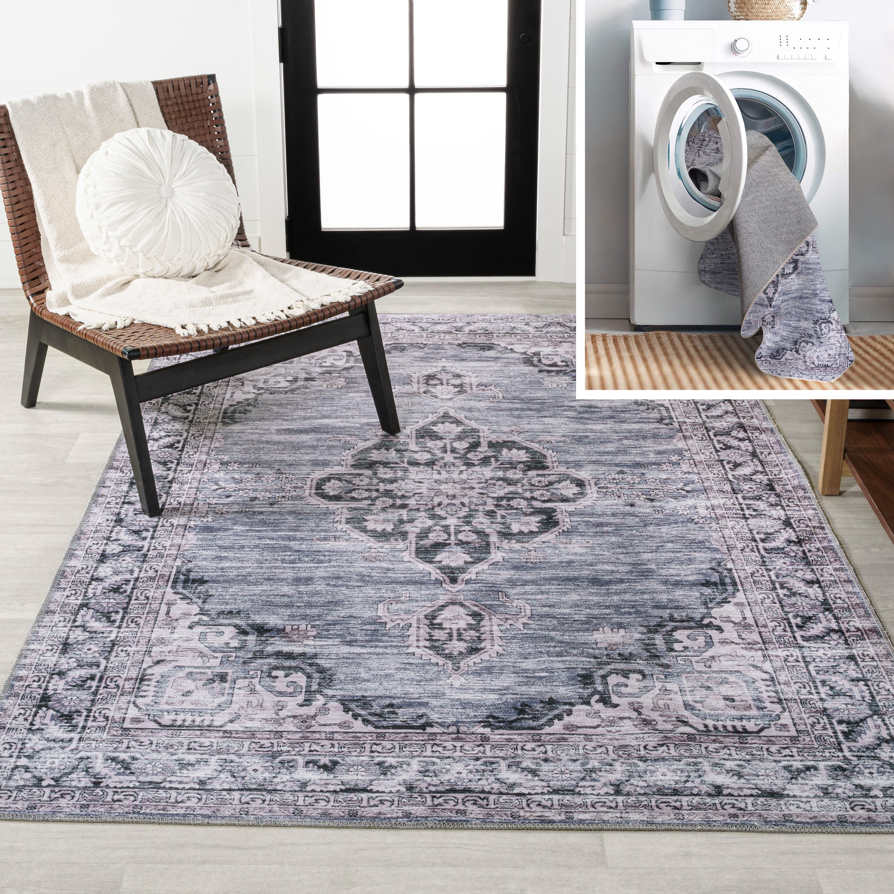 Wincer Chenille Cottage Medallion Machine-Washable Area Rug