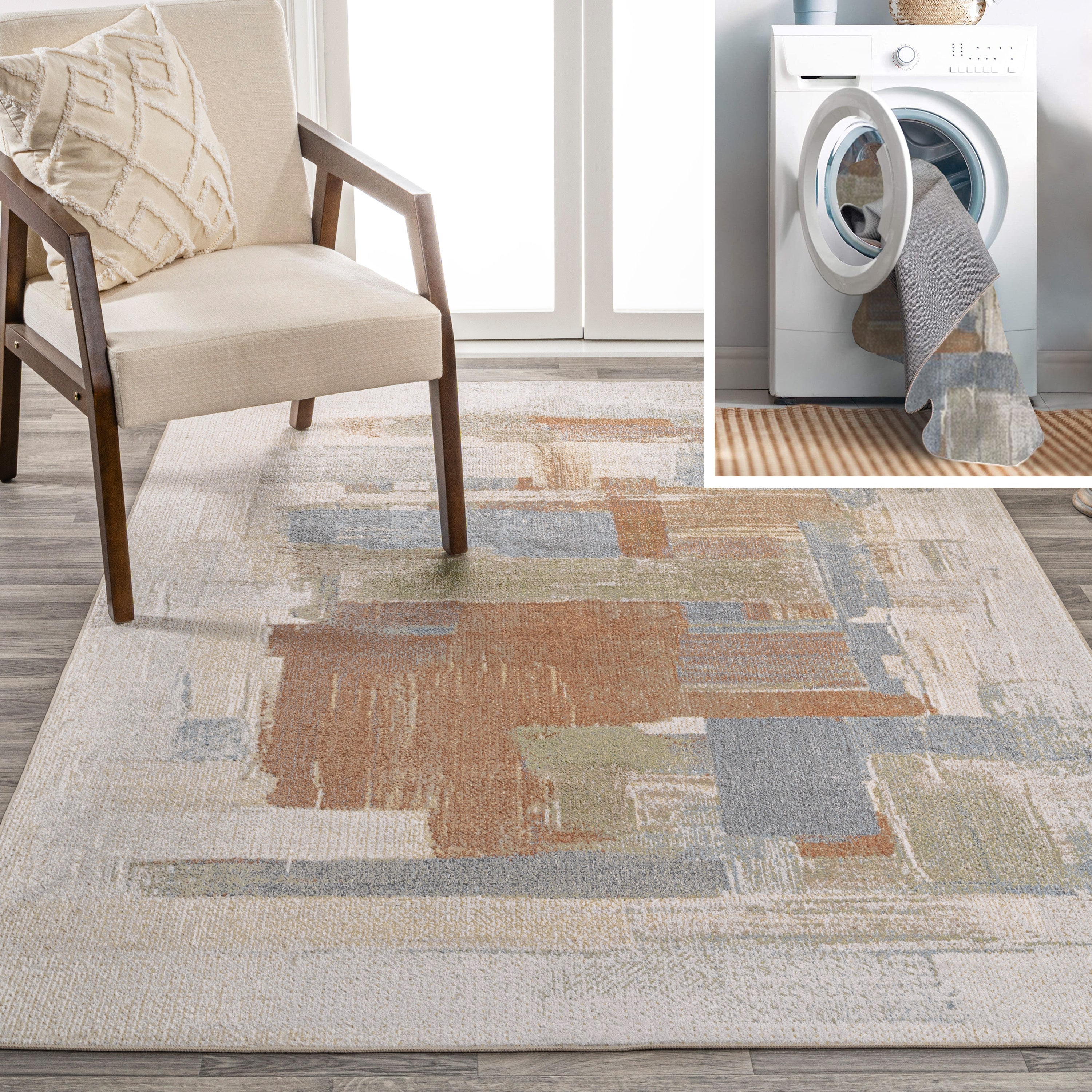 Weaver Abstract Coastal Watercolor Machine-Washable Area Rug