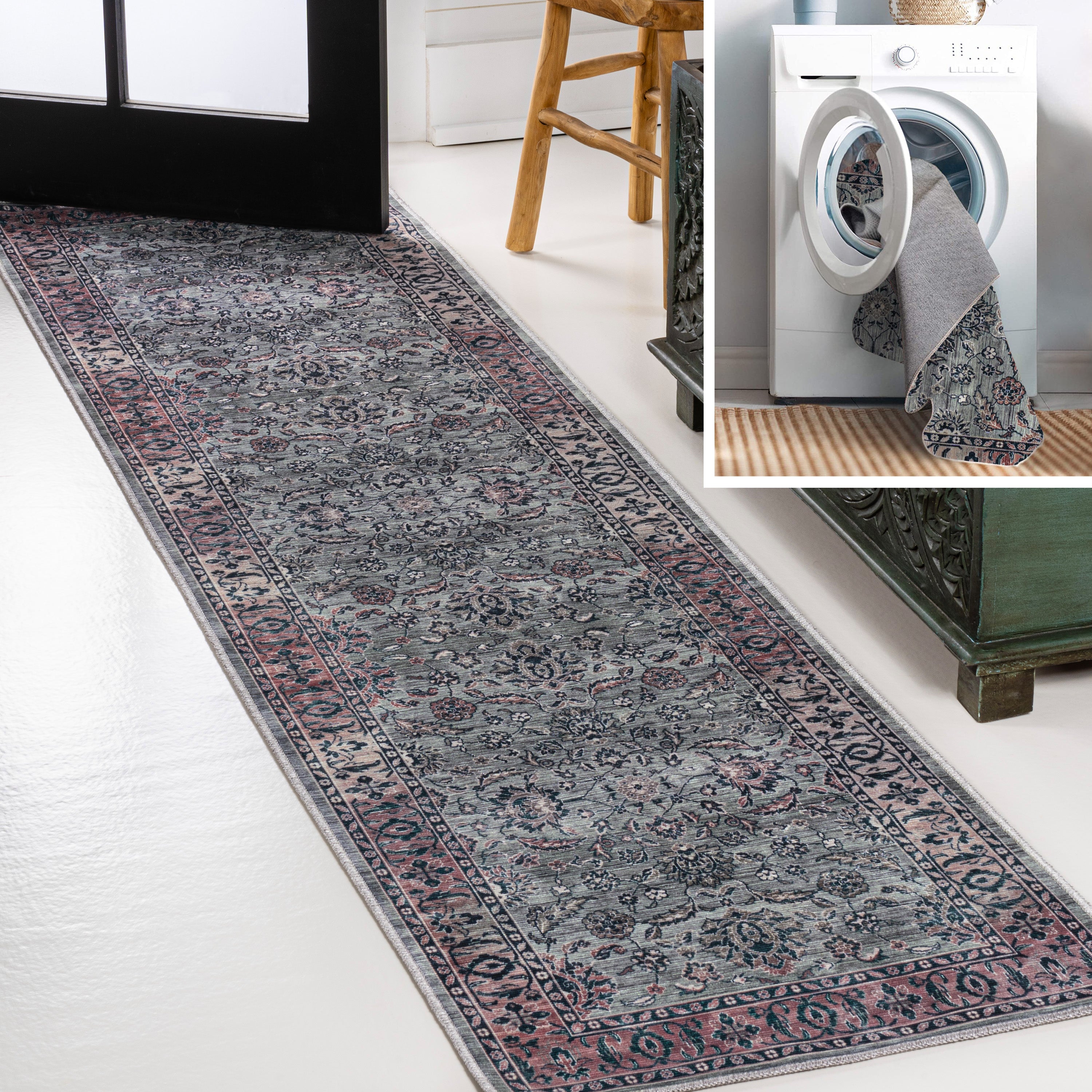 Victoria Ornate Persian All-Over Machine-Washable Runner Rug