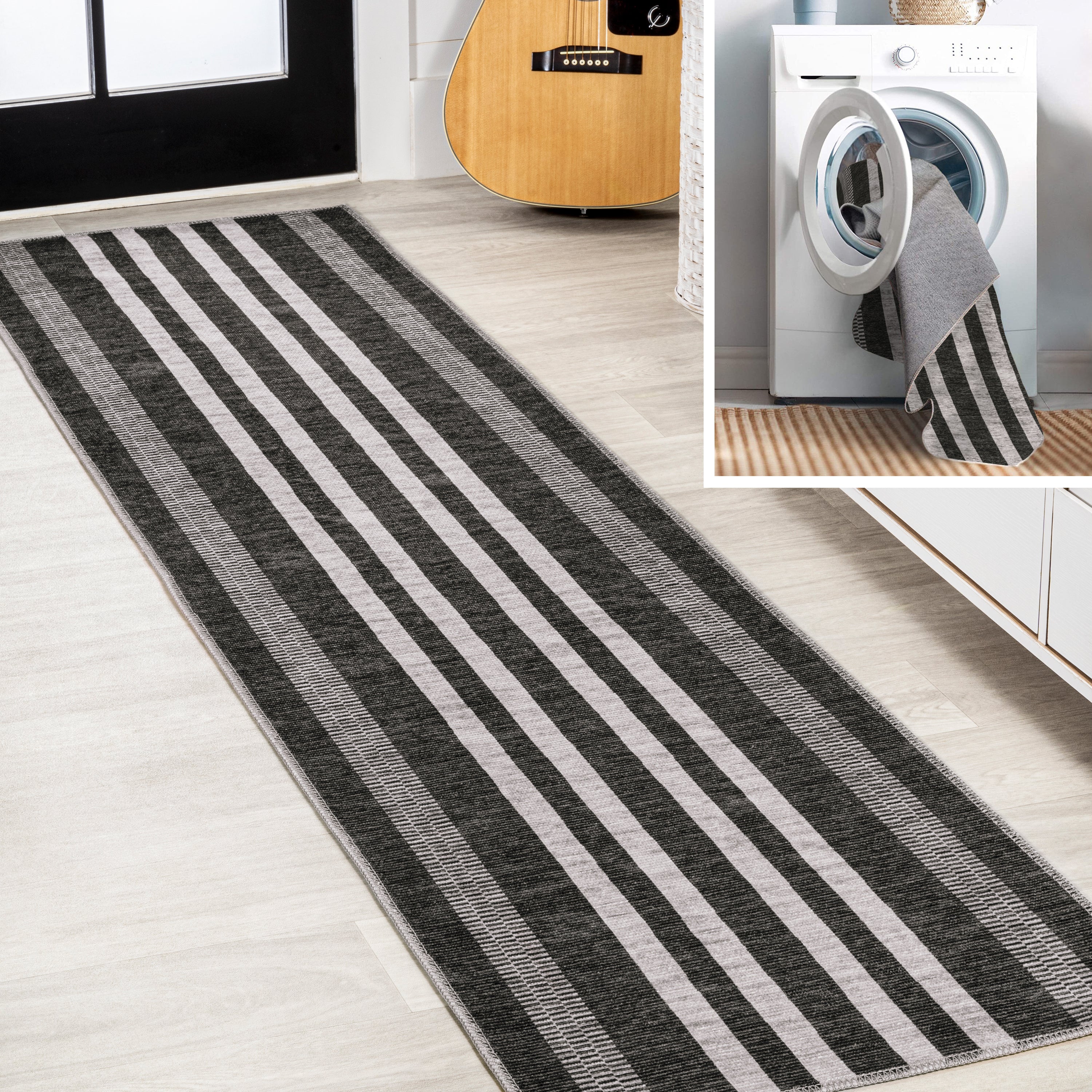 Vichy Geometric Striped Machine-Washable Runner Rug