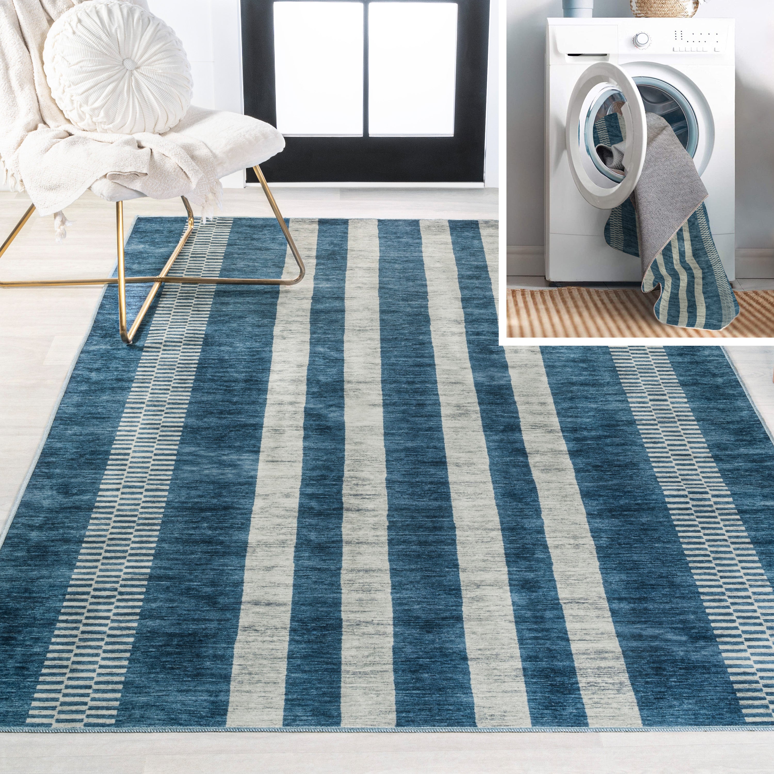 Vichy Geometric Simple Striped Machine-Washable Area Rug