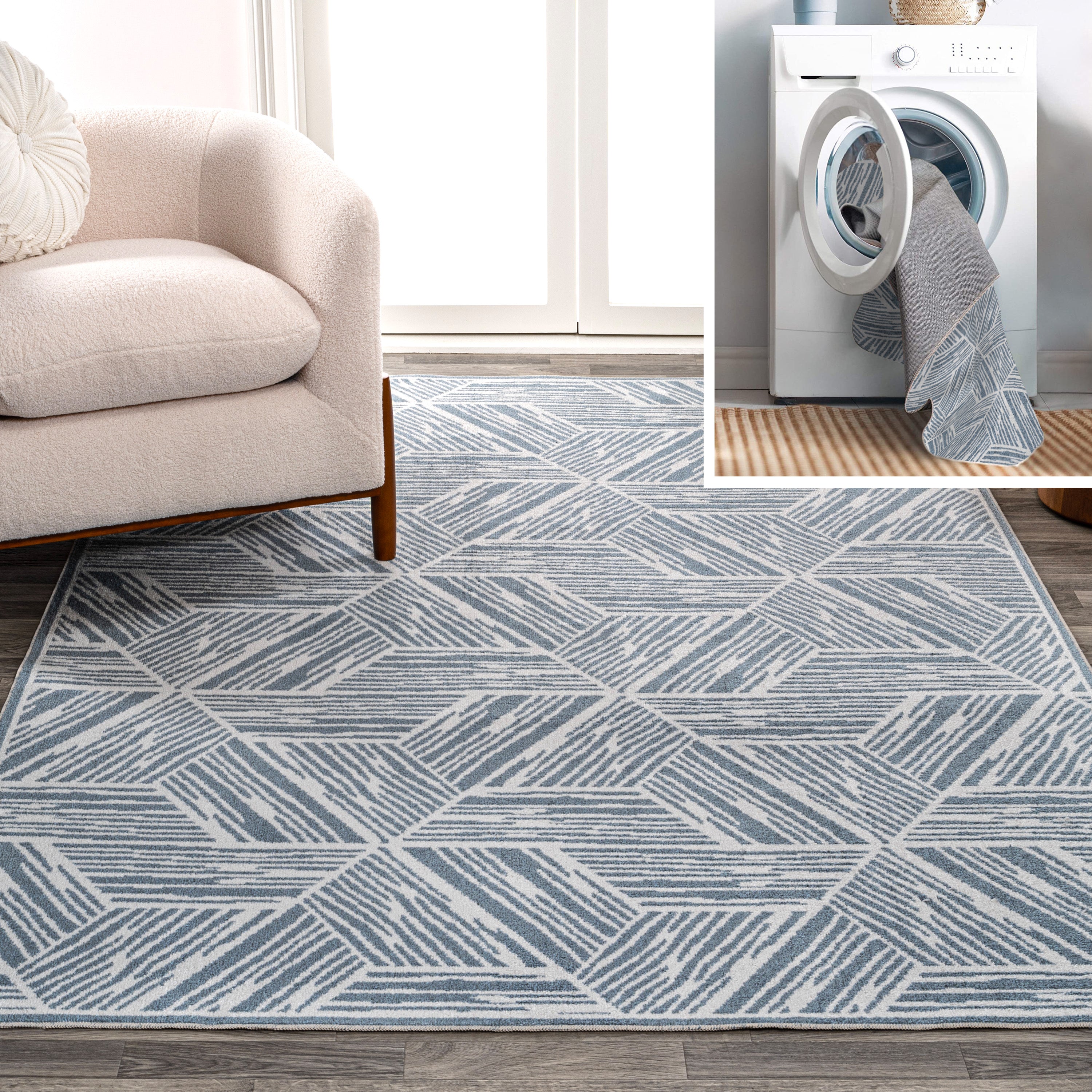 Vector Modern Coastal Geometric Machine-Washable Area Rug