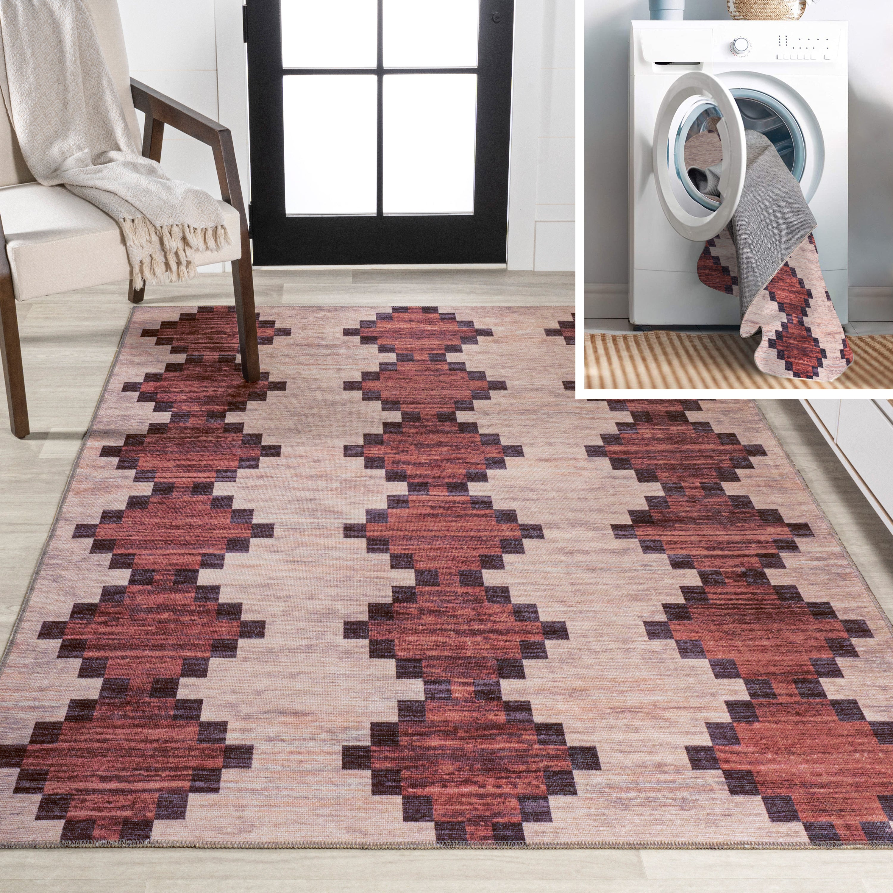 Timantii Modern Trellis Kilim Machine-Washable Area Rug