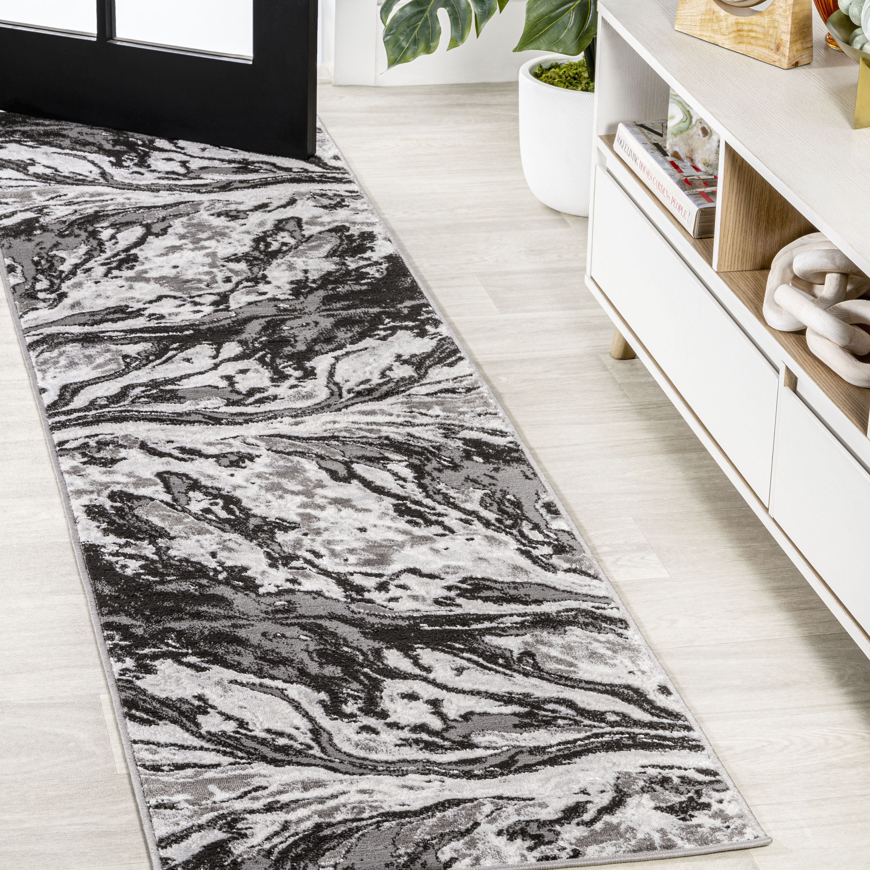 Swirl Marbled Abstract Runner Rug