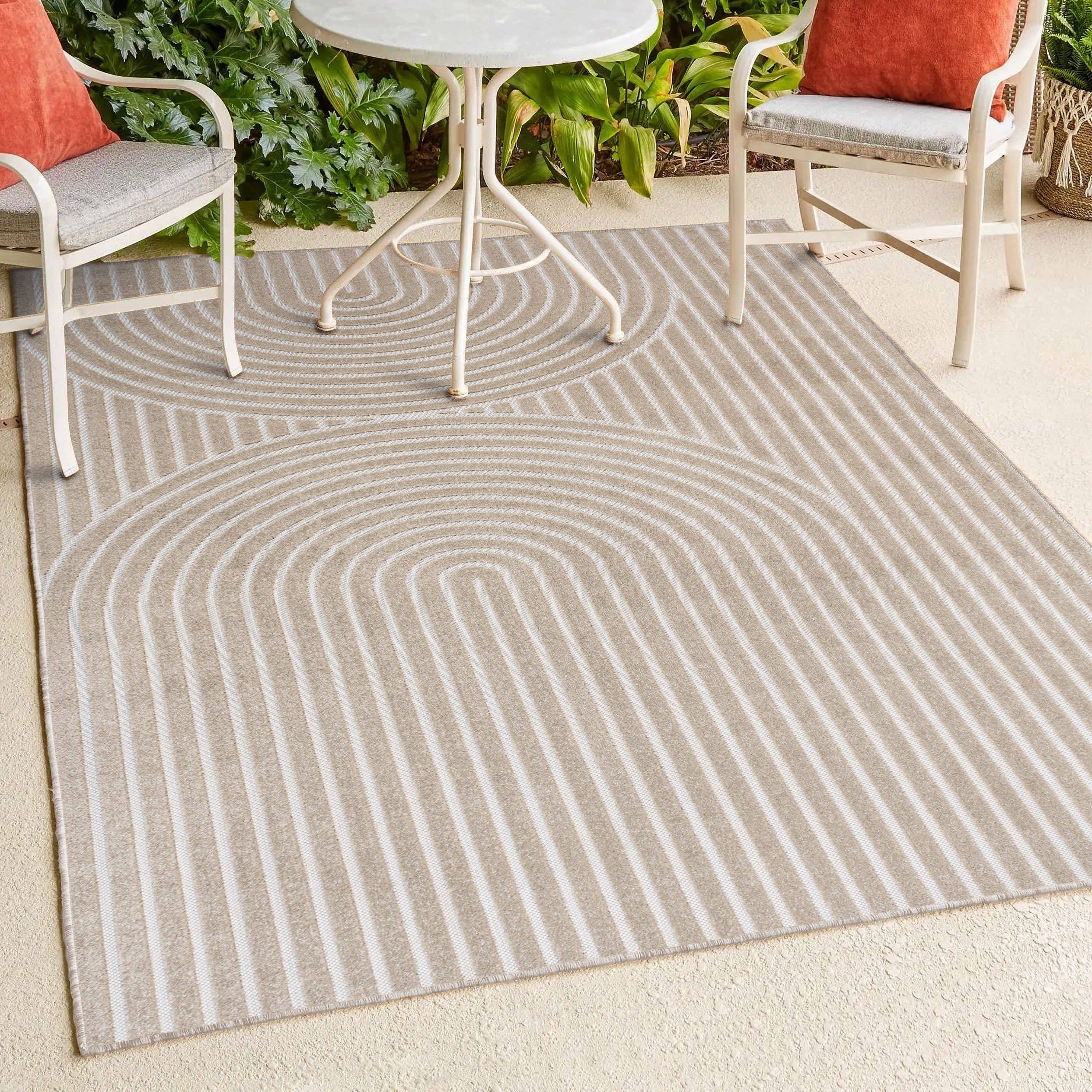 Sofia High-Low MidCentury Modern Arch Stripe Two-Tone Indoor/Outdoor Area Rug