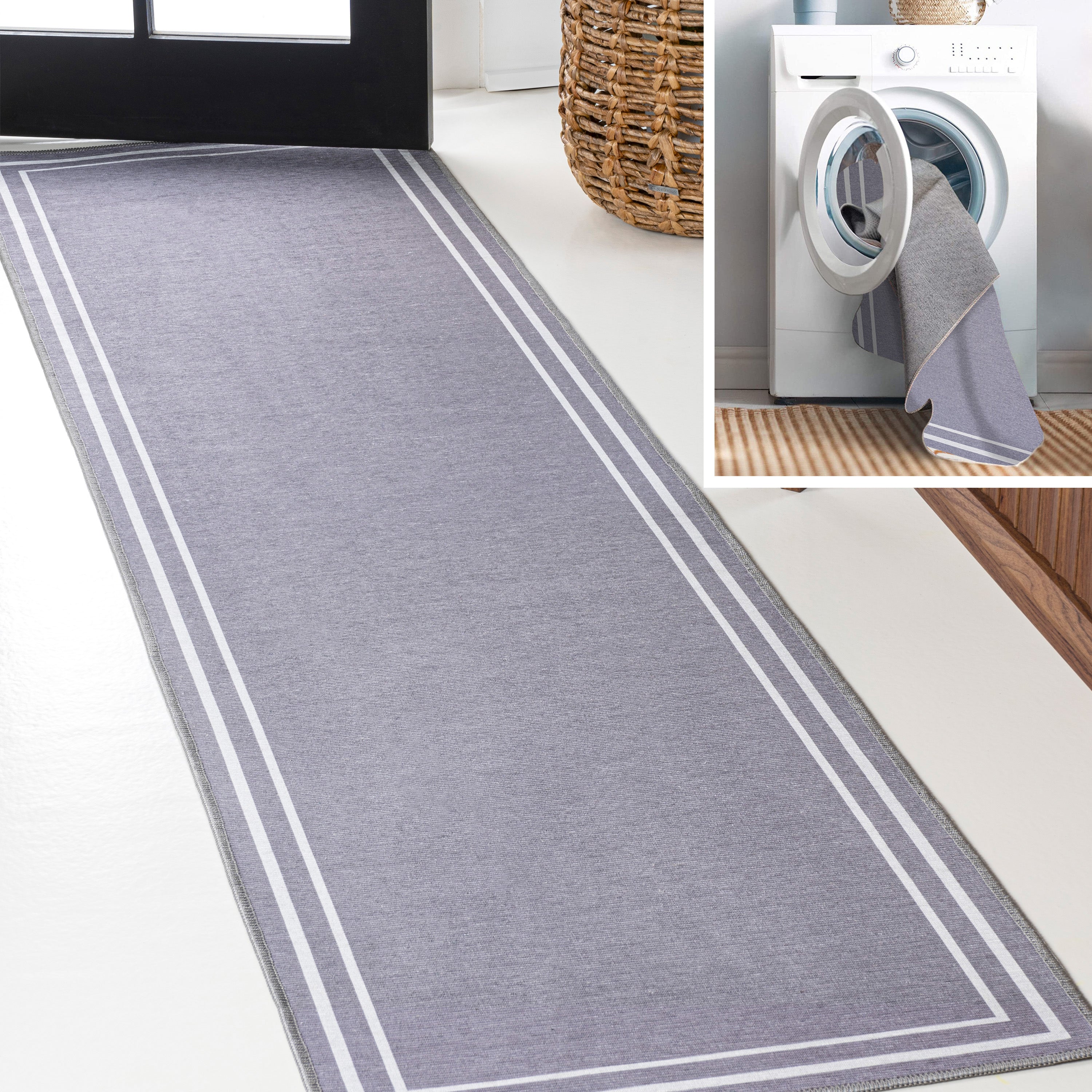 Sloane Classic 2-Stripe Border Washable Runner Rug