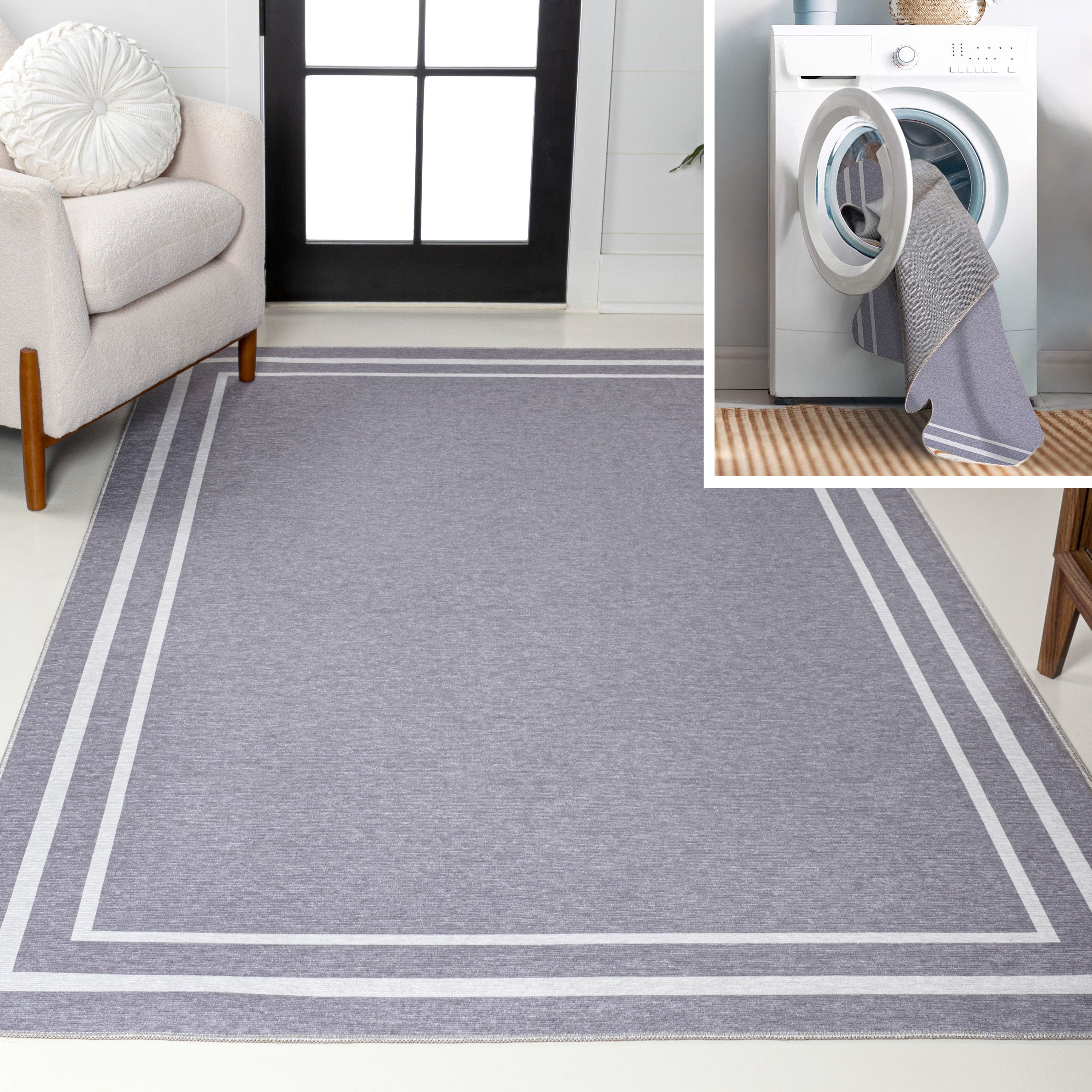 Sloane Classic 2-Stripe Border Washable Area Rug