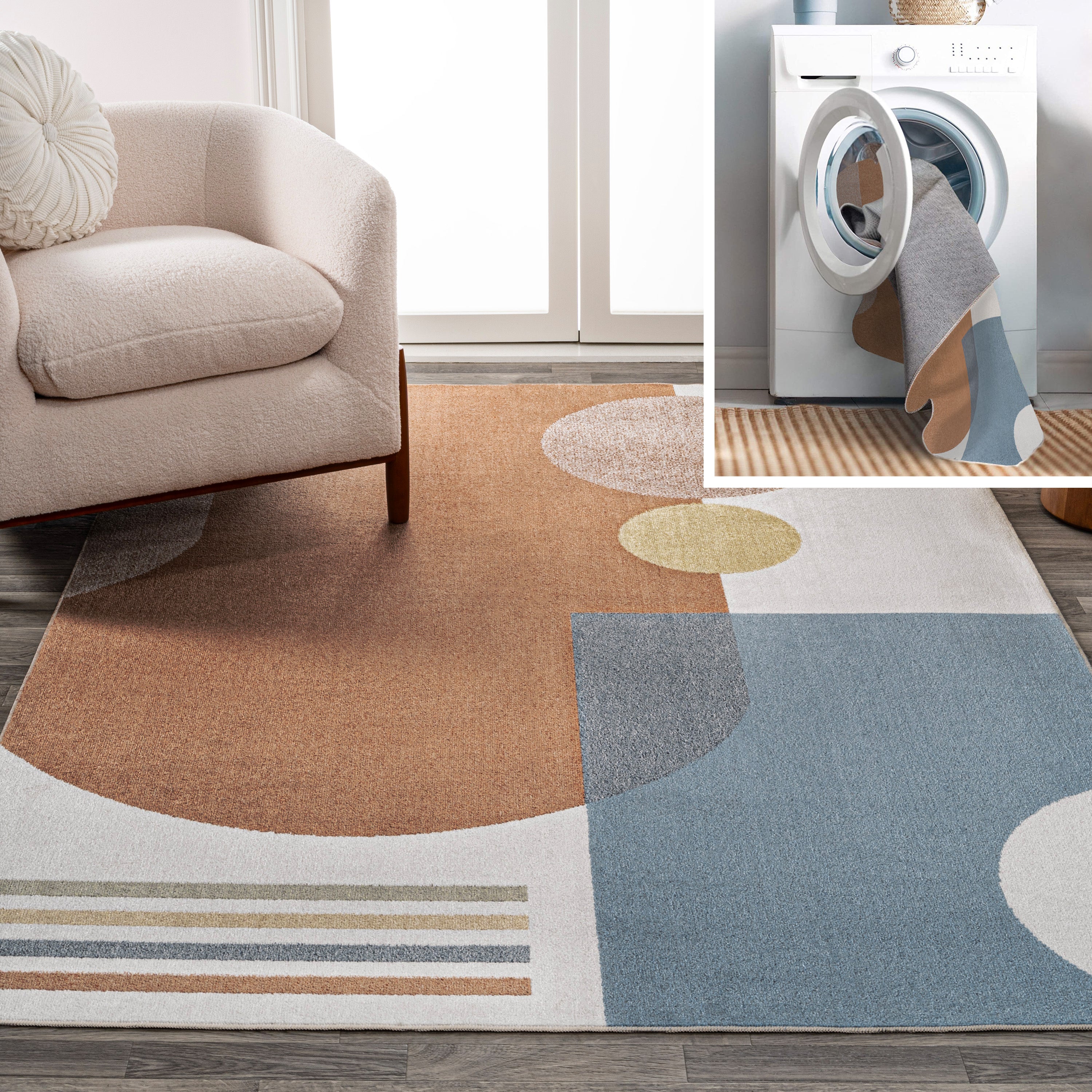 Slinger Modern Contemporary Collage Machine-Washable Area Rug