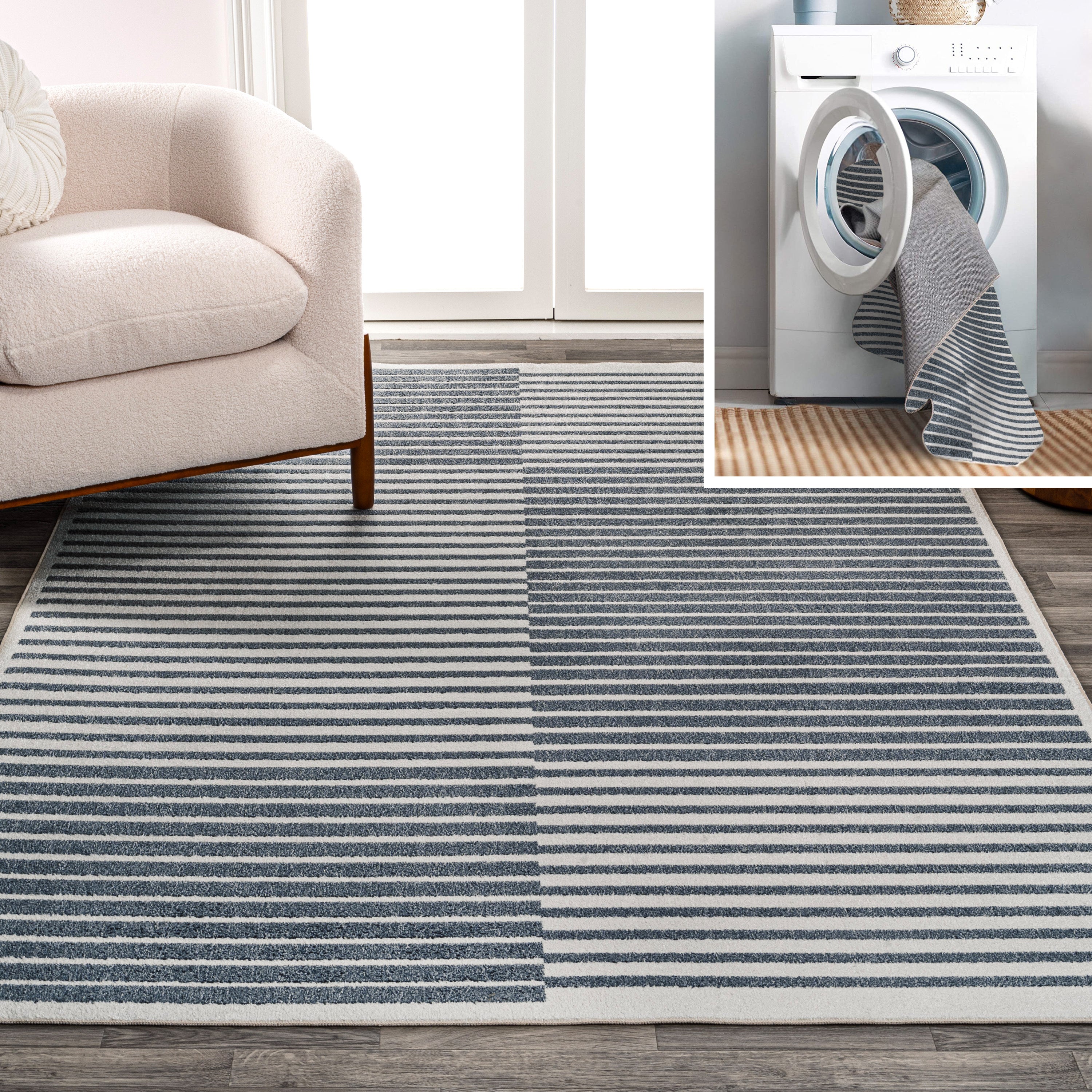 Shutter Minimalist Striped Plaid Machine-Washable Area Rug