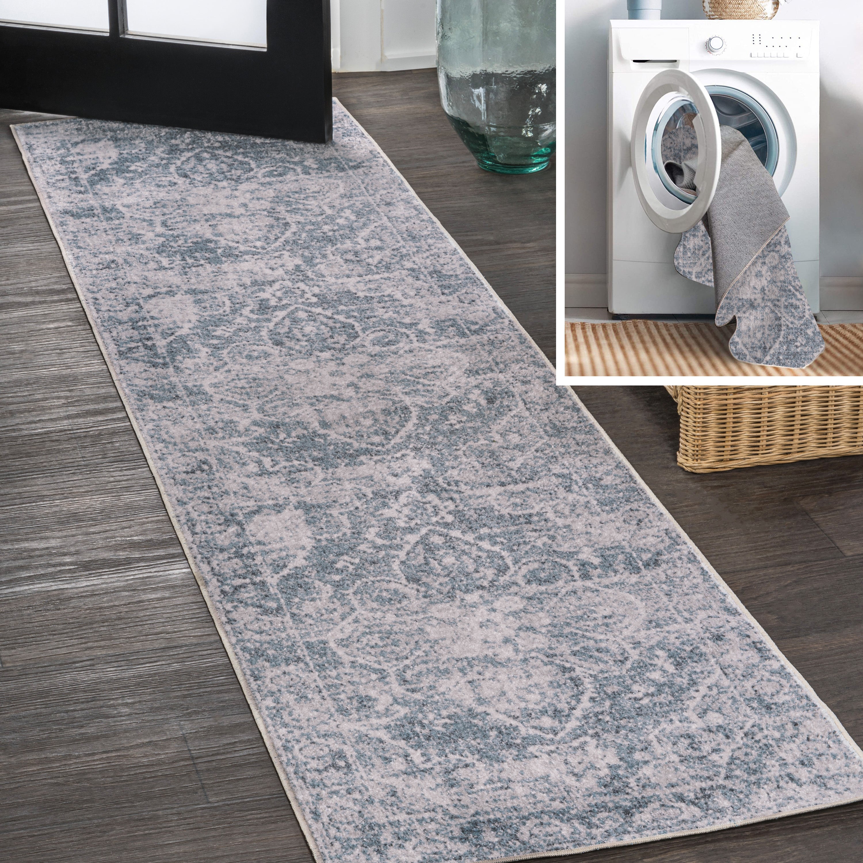 Shaii Global Medallion Low-Pile Machine-Washable Runner Rug