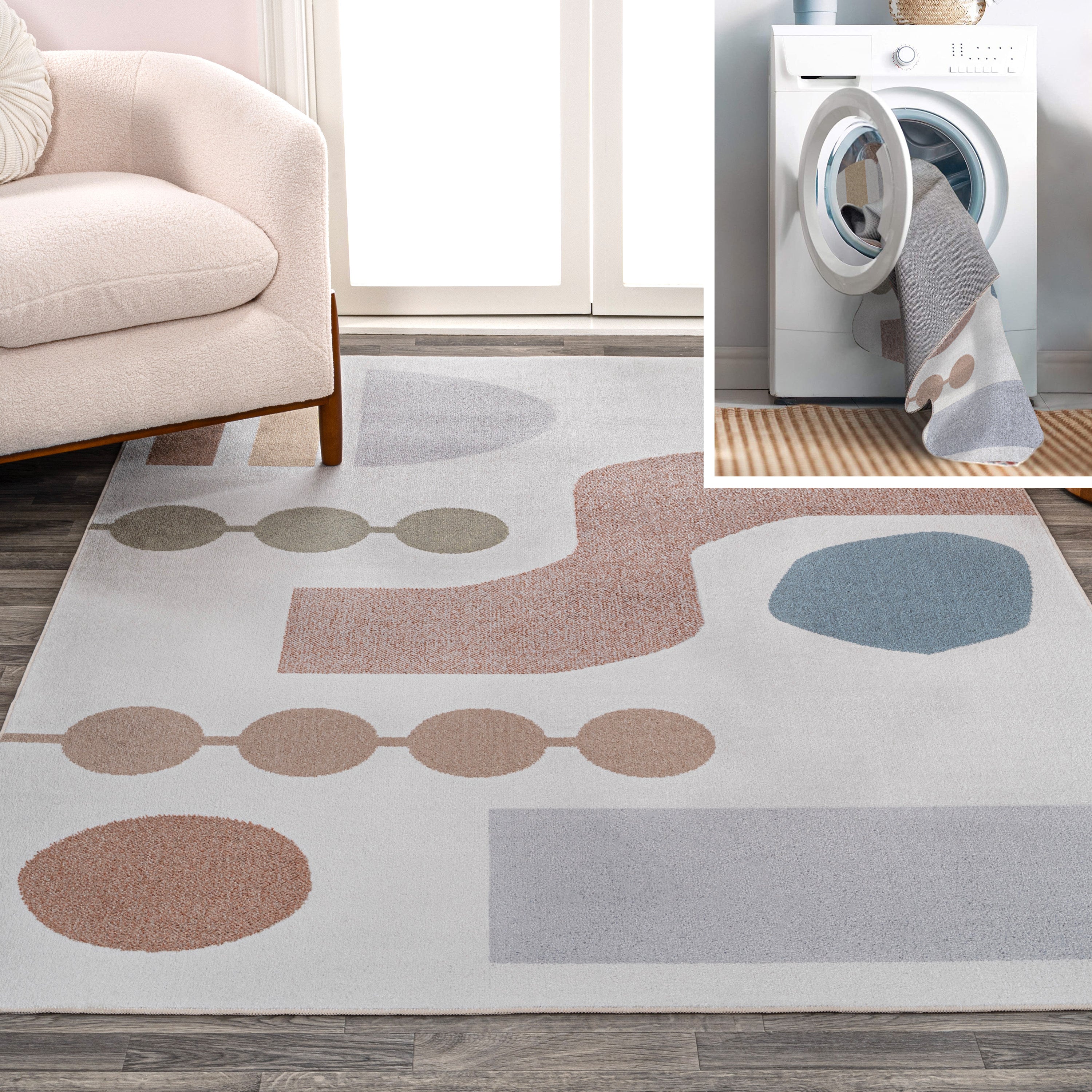 Riley Abstract Coastal Contemporary Machine-Washable Area Rug