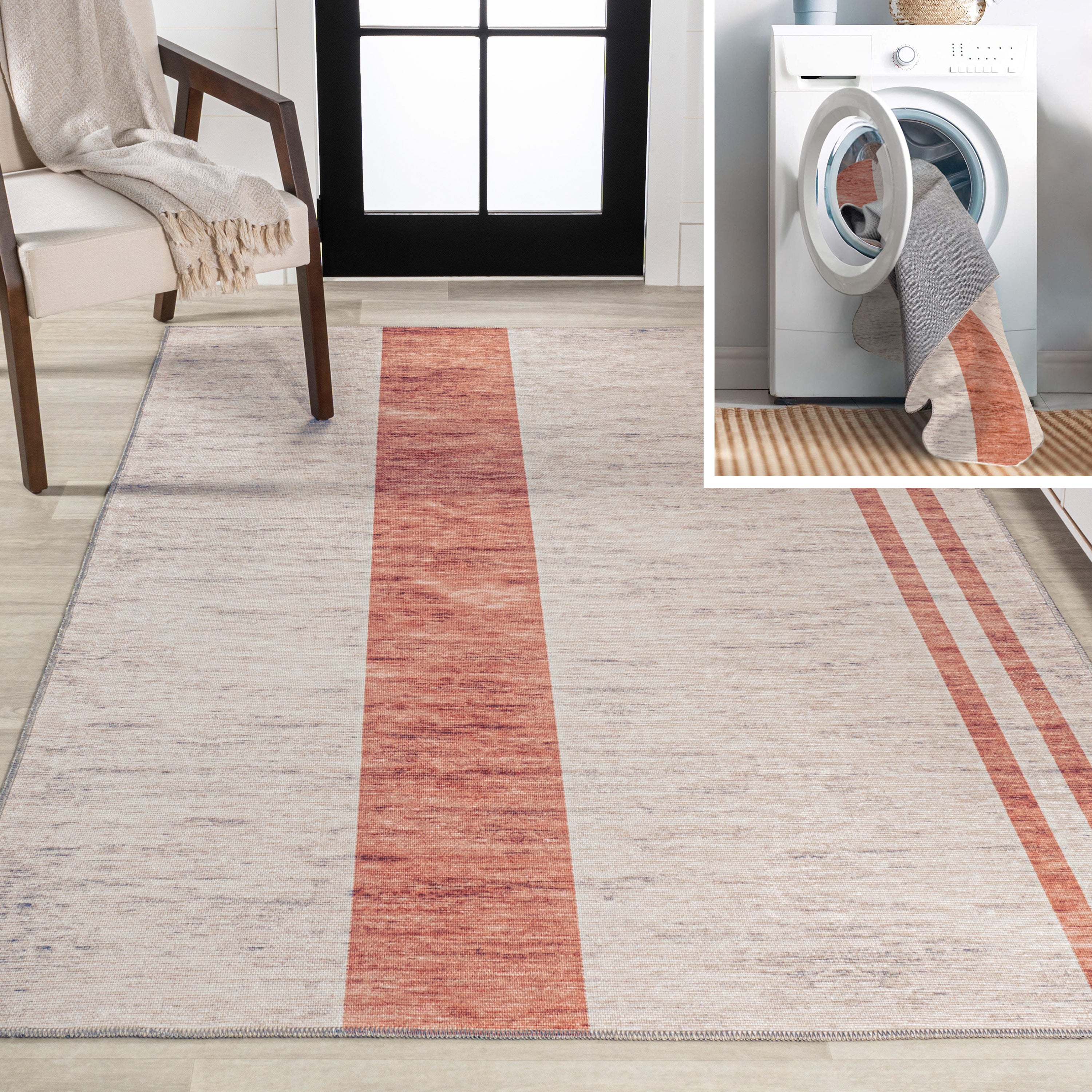 Raita Modern Simple Distressed Stripe Machine-Washable Area Rug