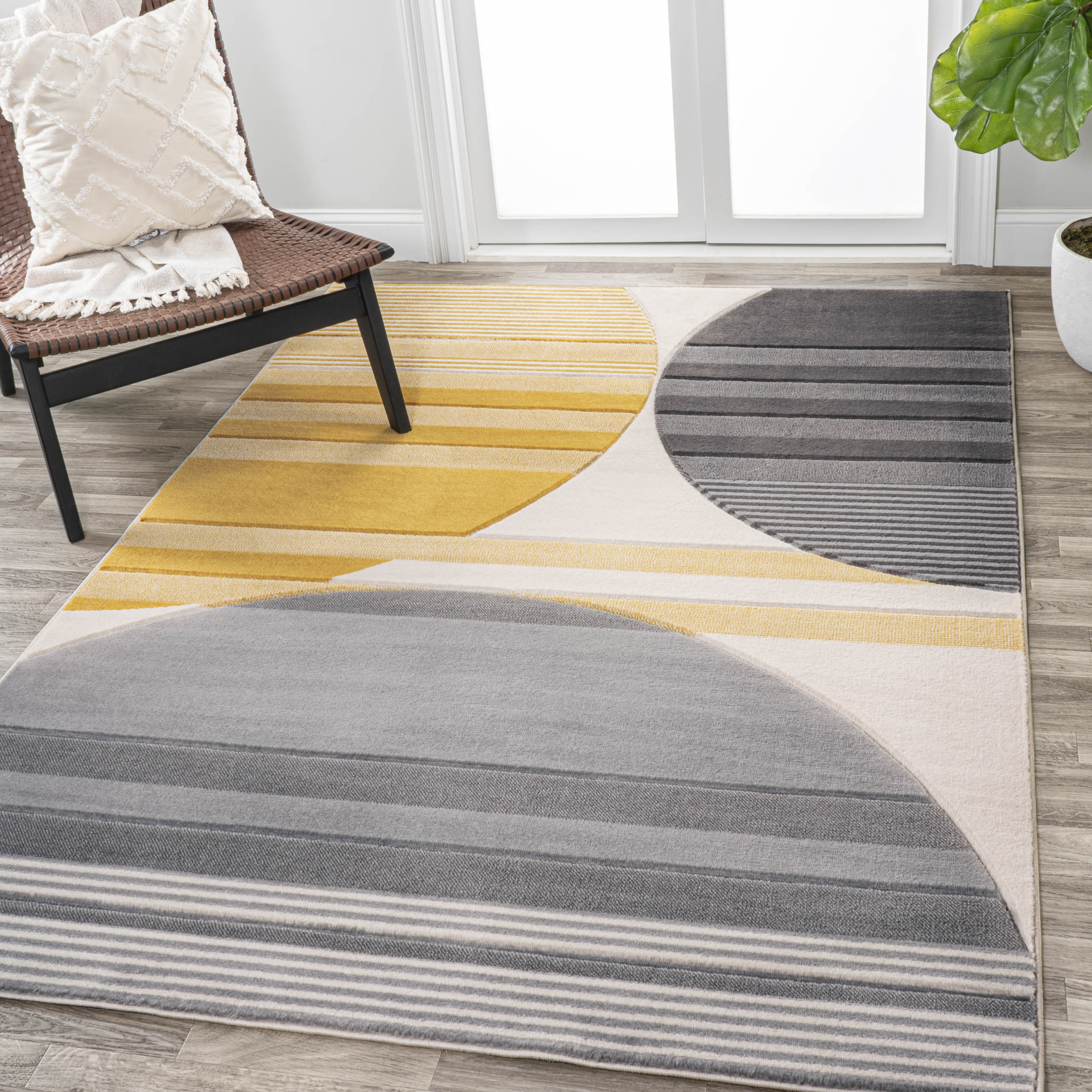 Nicky Geometric Striped Circles Area Rug