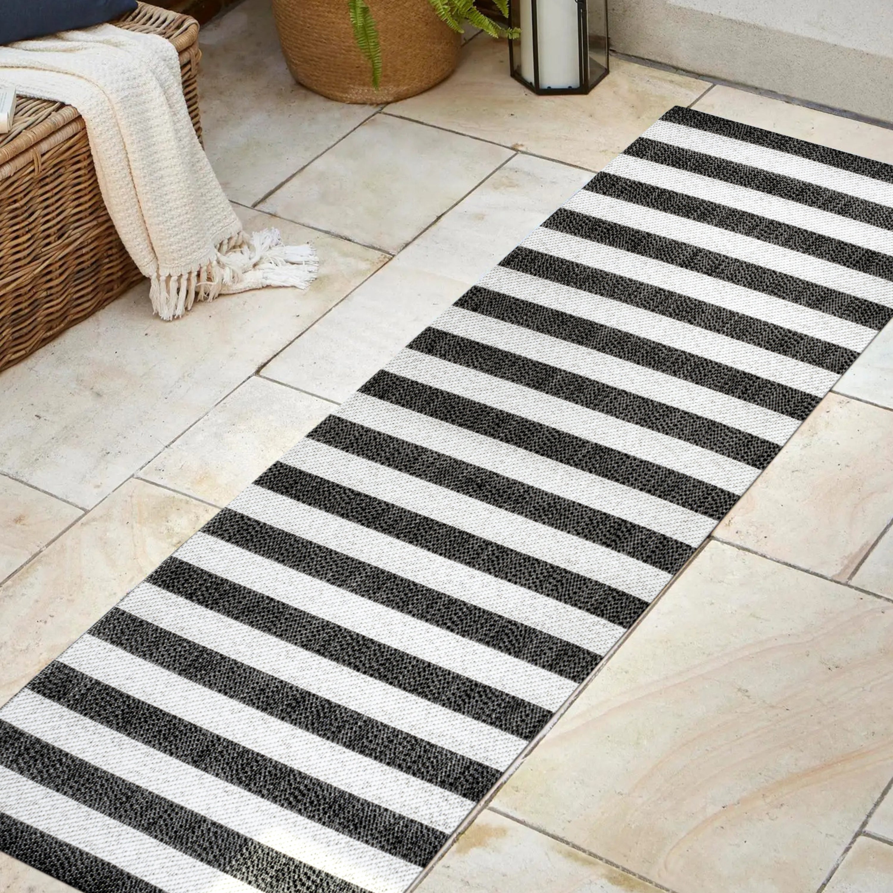 Negril Two-Tone Wide Stripe Indoor/Outdoor Runner Rug