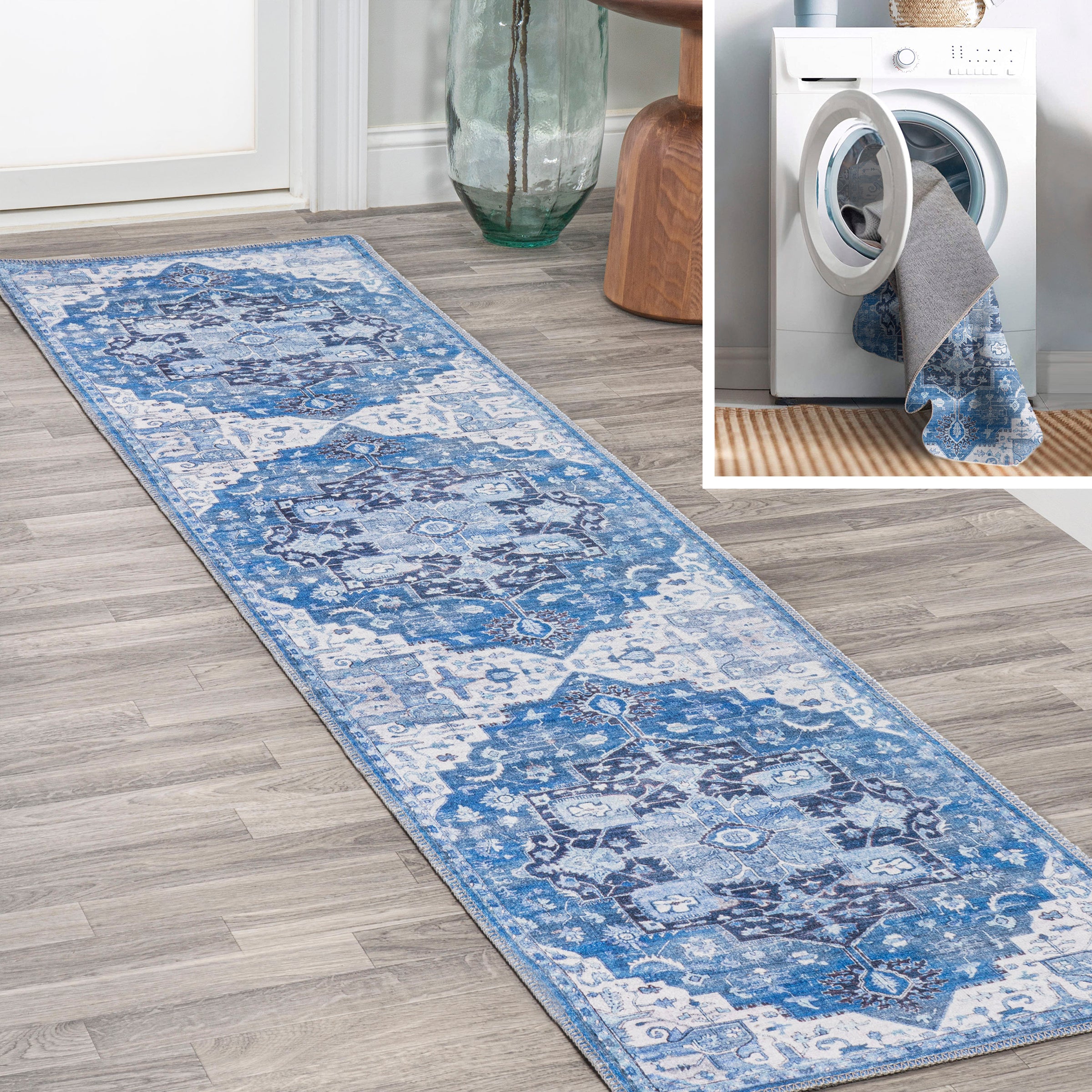 Maris Ornate Medallion Machine-Washable Runner Rug