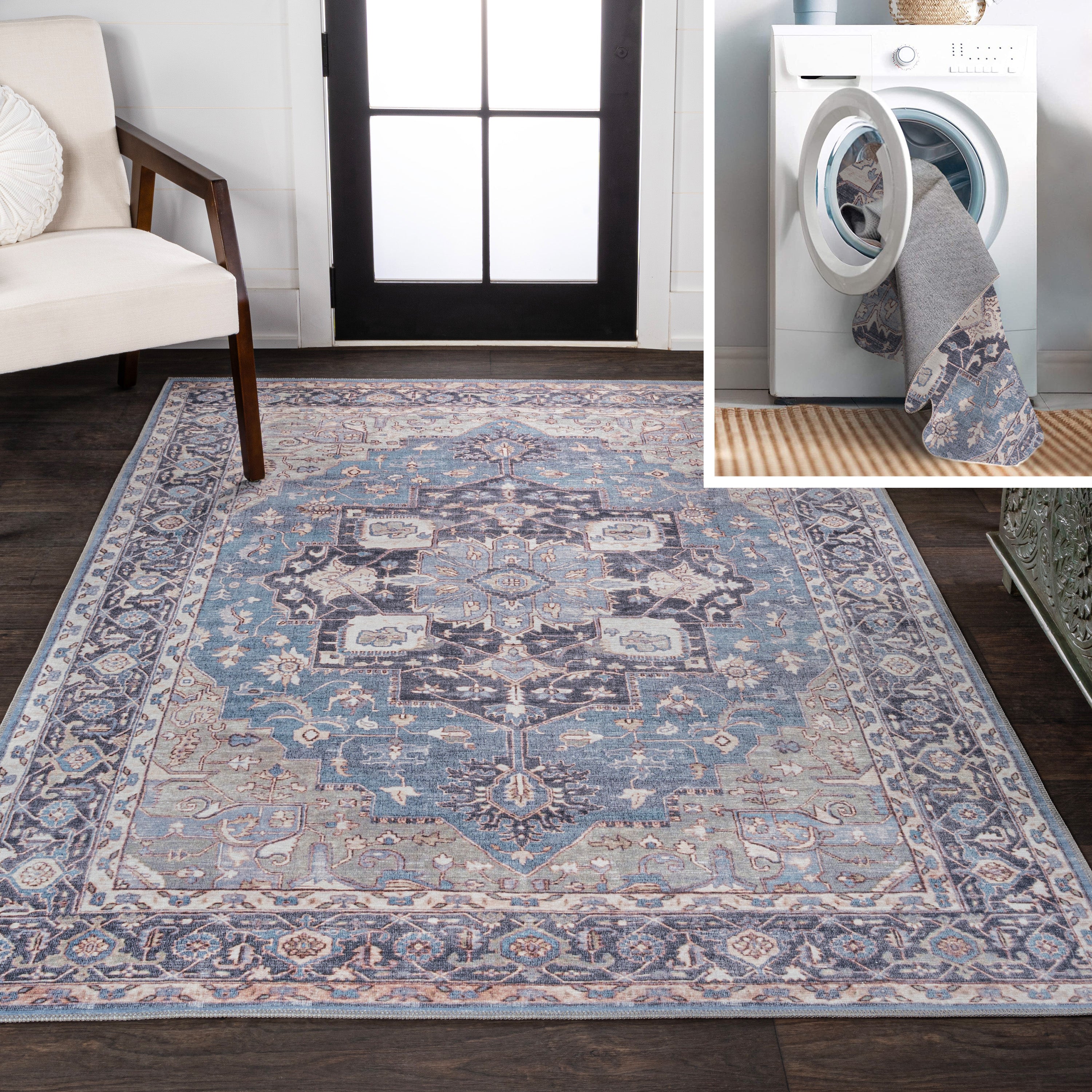 Maris Ornate Medallion Machine-Washable Area Rug