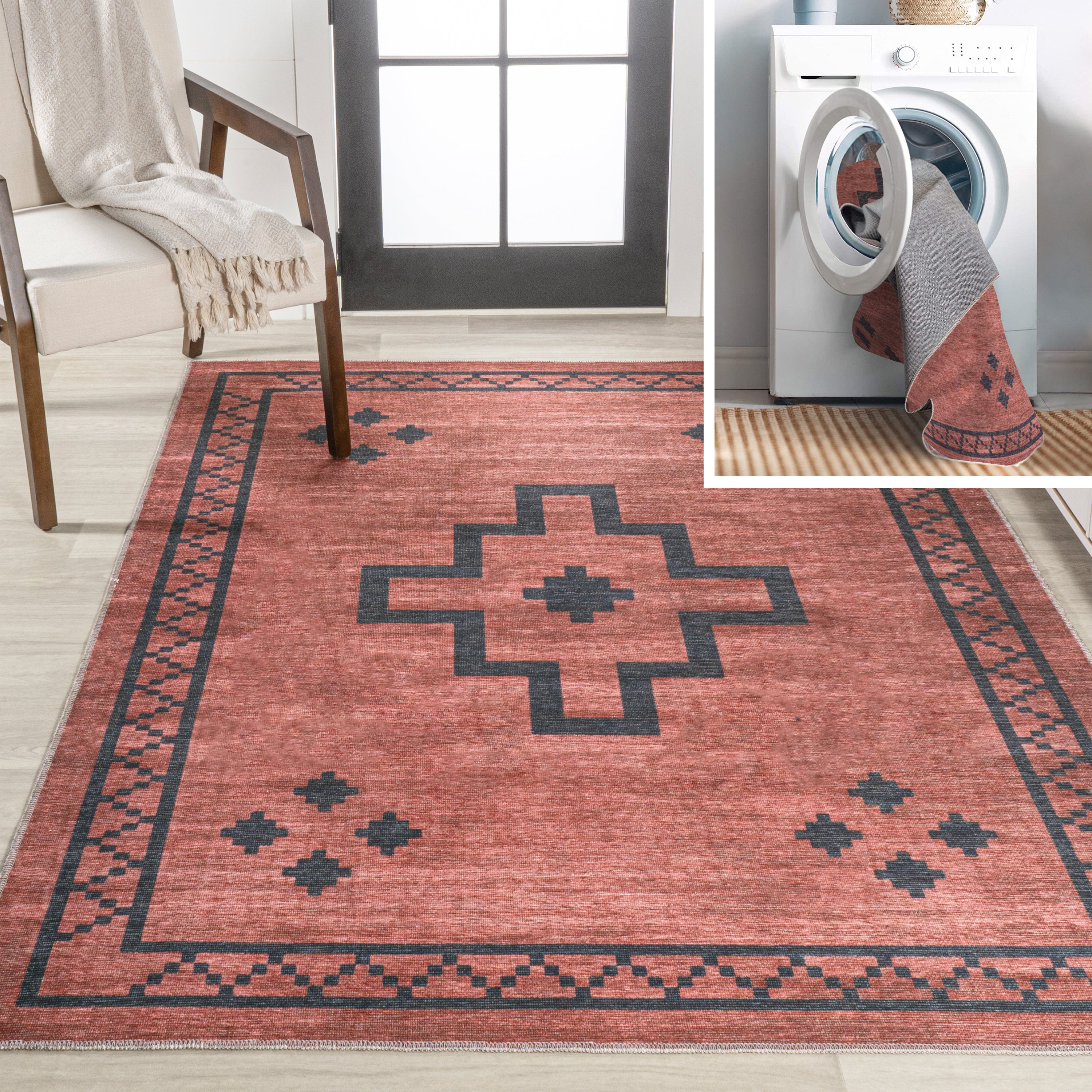 Korsa Geometric Medallion Machine-Washable Area Rug